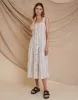 Women's Stone Stripe Linen Blend Tiered Midi Dress with Flutter Strap sold by Threadbare