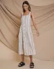 Women's Stone Stripe Linen Blend Tiered Midi Dress with Flutter Strap sold by Threadbare