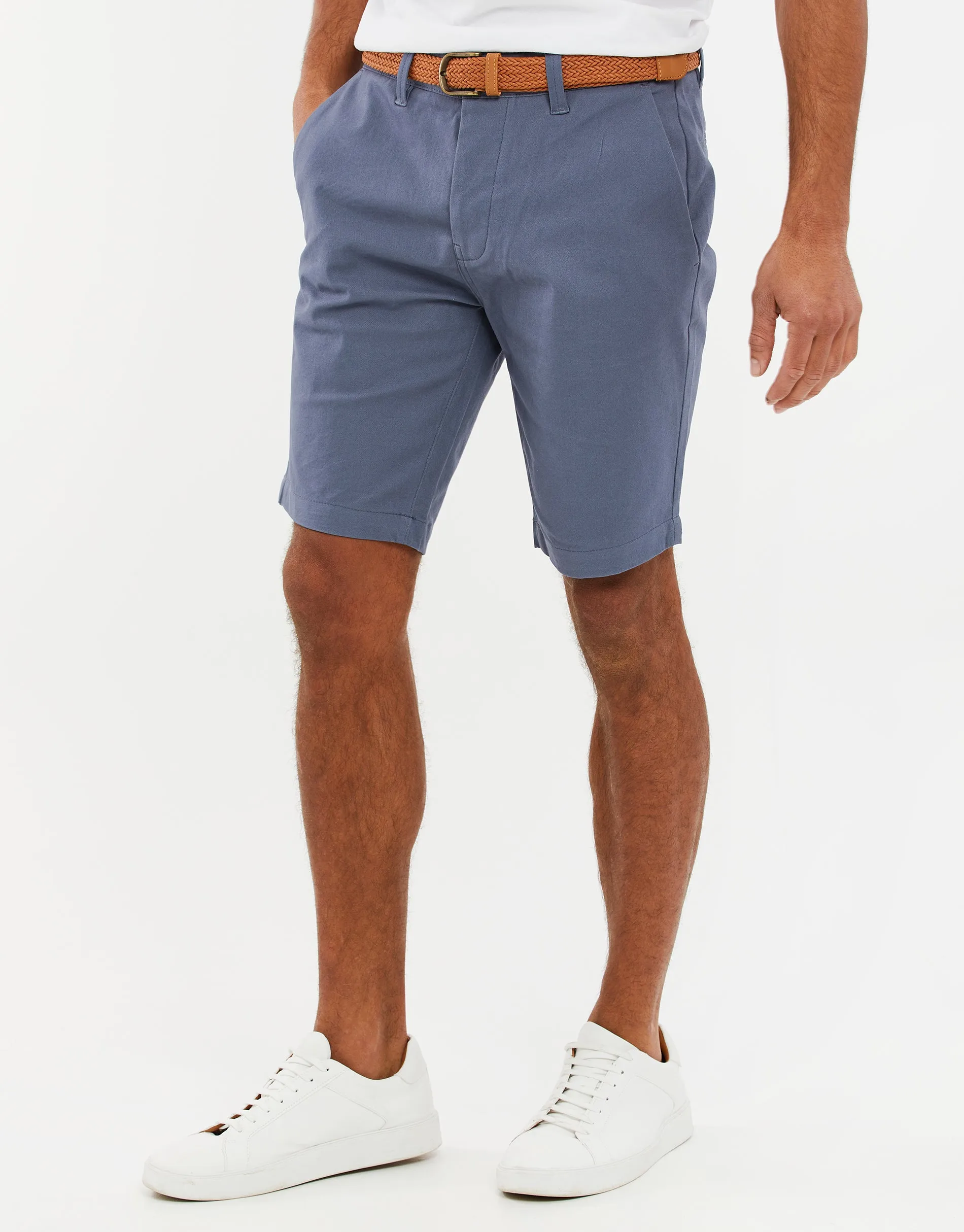 Men's Misty Blue Belted Chino Shorts sold by Threadbare