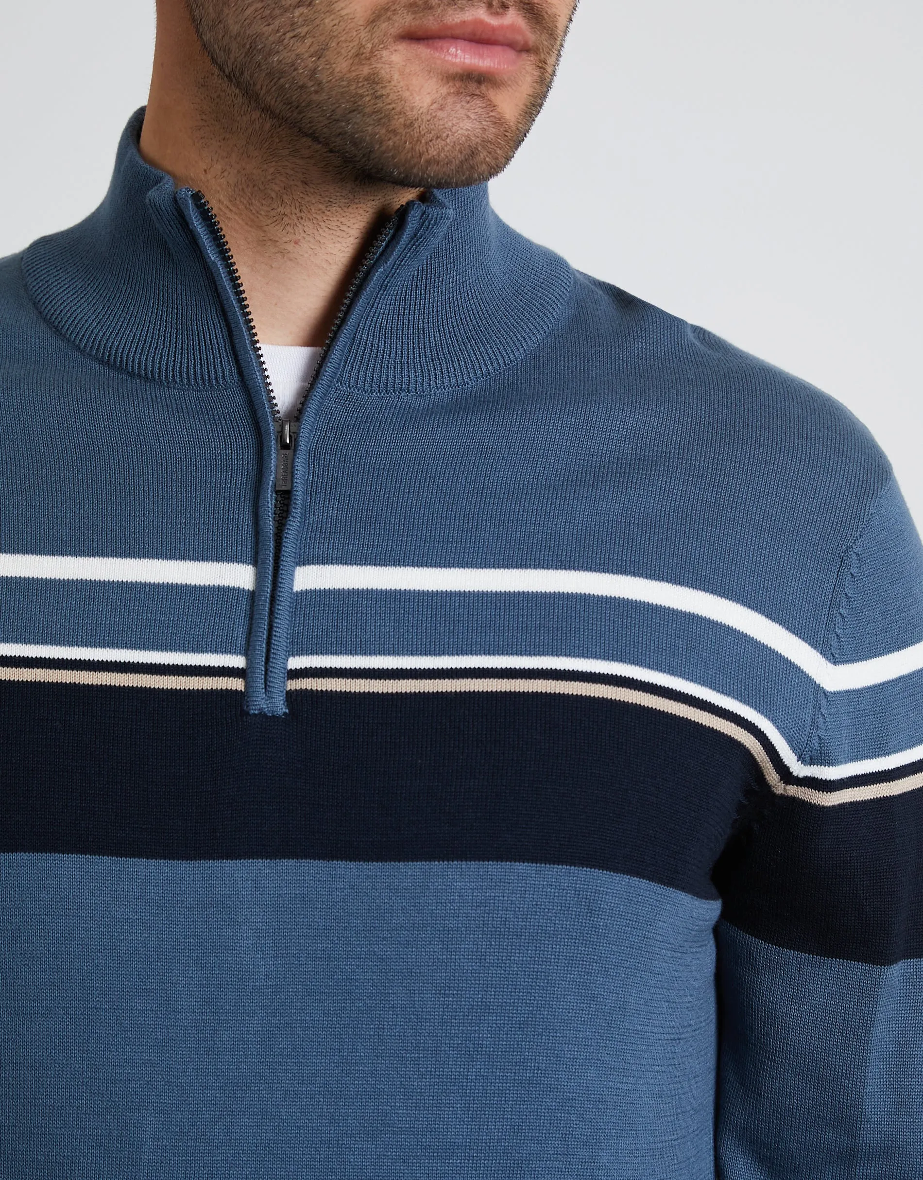 Men's Denim Blue Quarter Zip Colourblock Jumper sold by Threadbare product image thumbnail 4