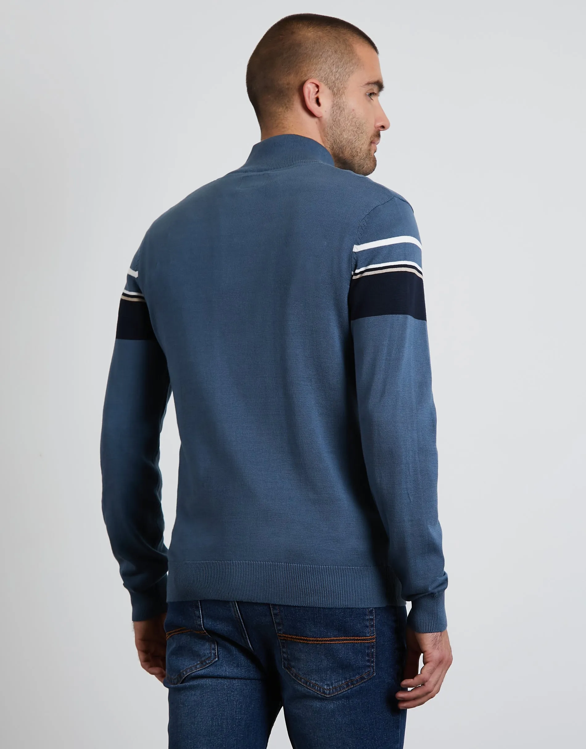 Men's Denim Blue Quarter Zip Colourblock Jumper sold by Threadbare product image thumbnail 2