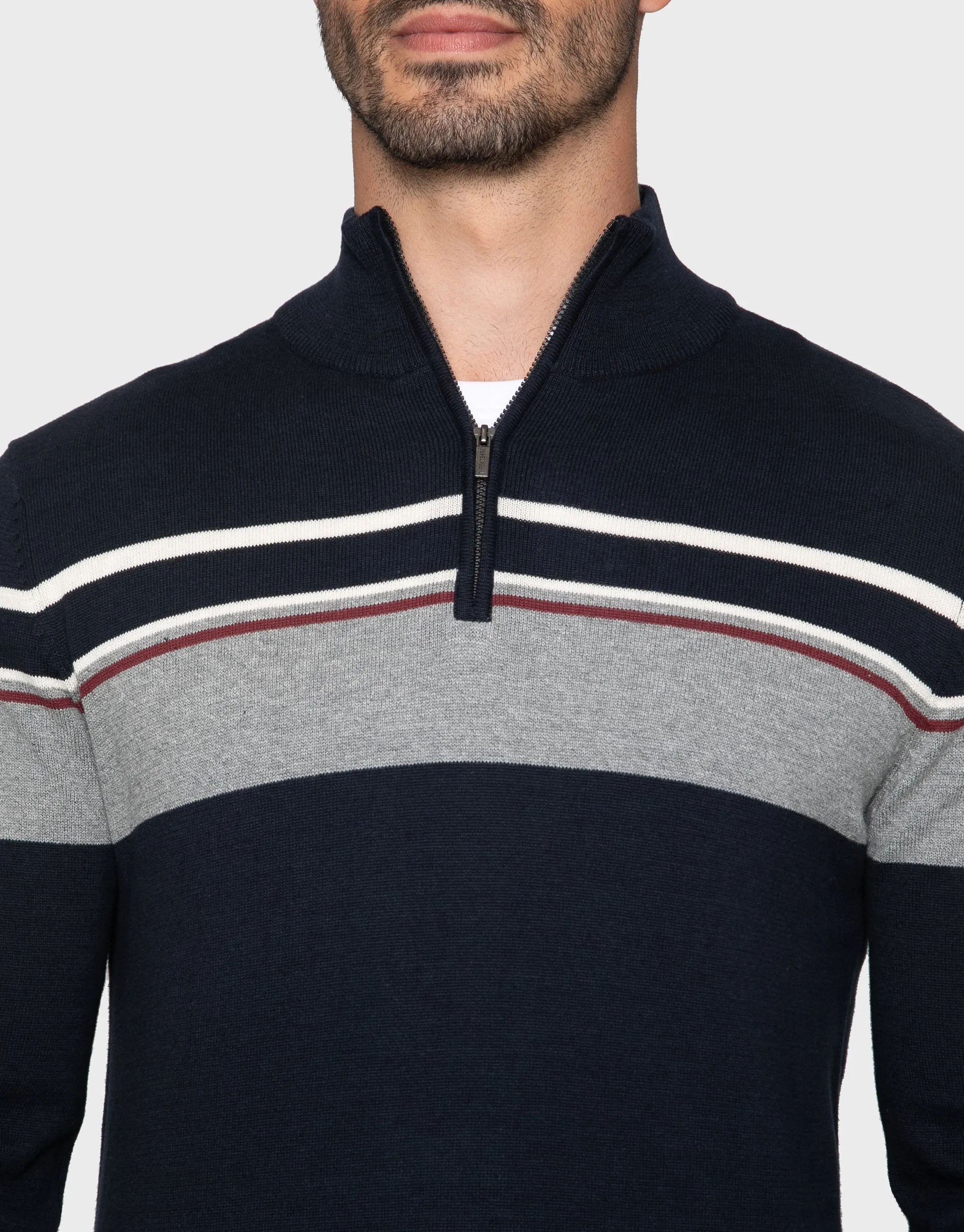 Men's Navy Mix Quarter Zip Colourblock Jumper sold by Threadbare product image thumbnail 4