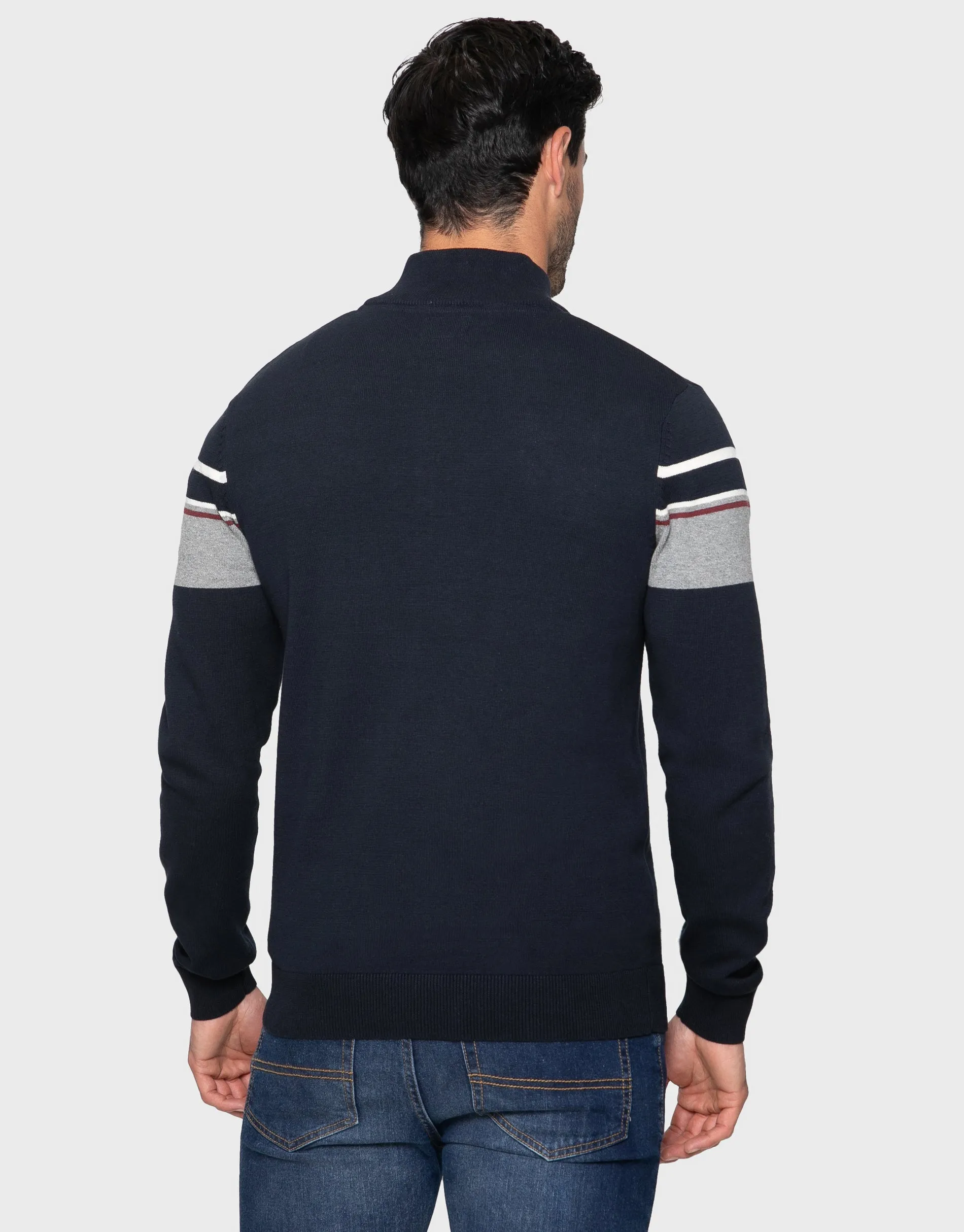 Men's Navy Mix Quarter Zip Colourblock Jumper sold by Threadbare product image thumbnail 2
