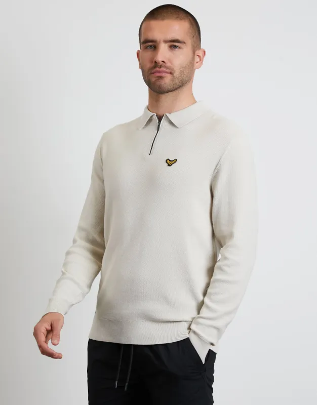 Men's Ecru Quarter Zip Polo Jumper sold by Threadbare