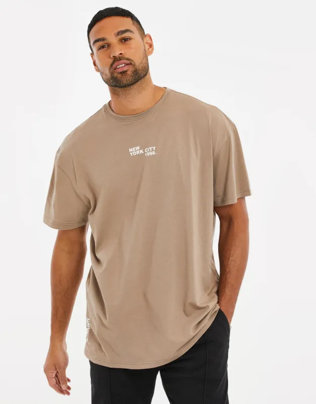Men's Taupe Graphic Print Oversized T-Shirt sold by Threadbare