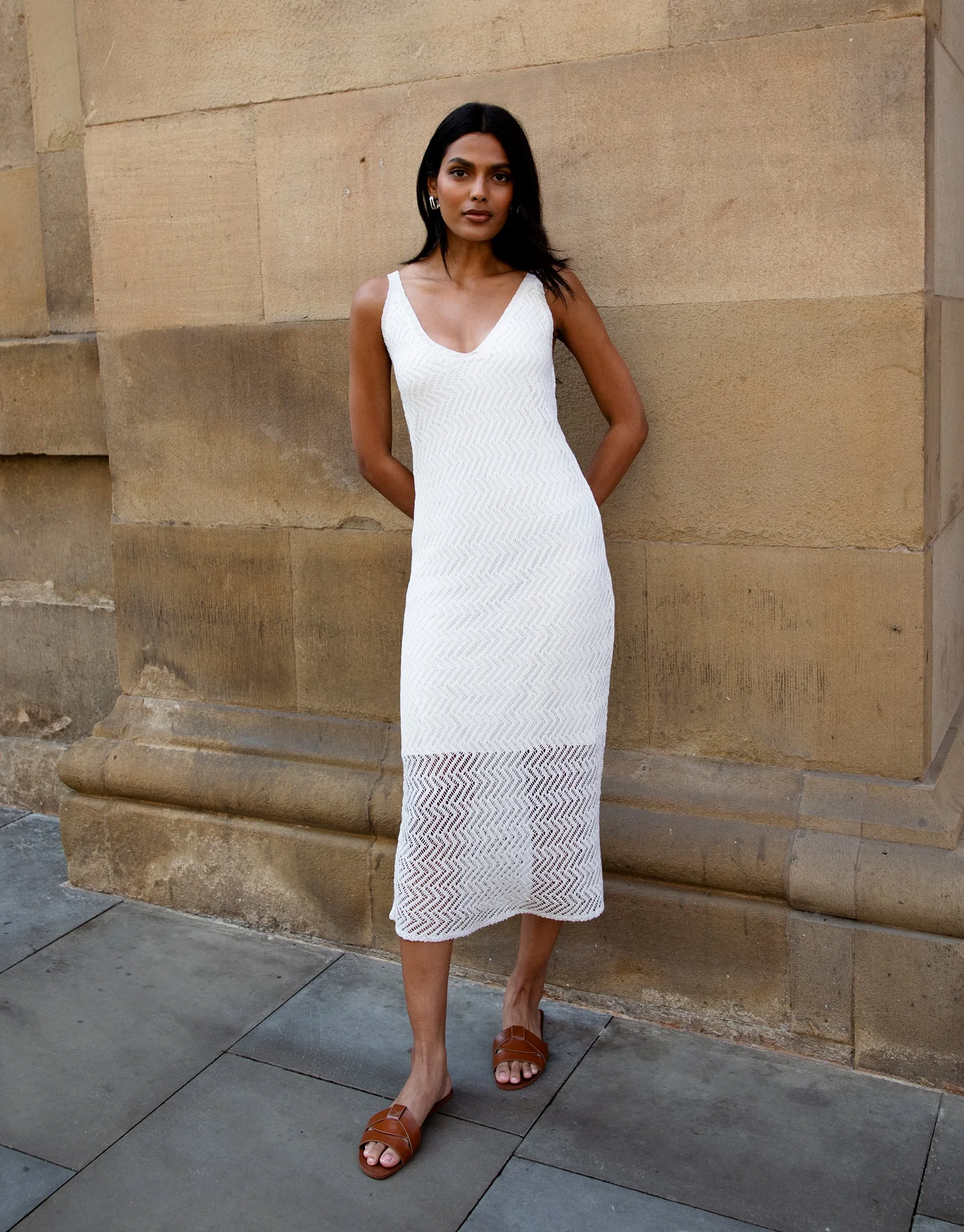 Women's Cream Crochet Midi Dress sold by Threadbare product image thumbnail 3