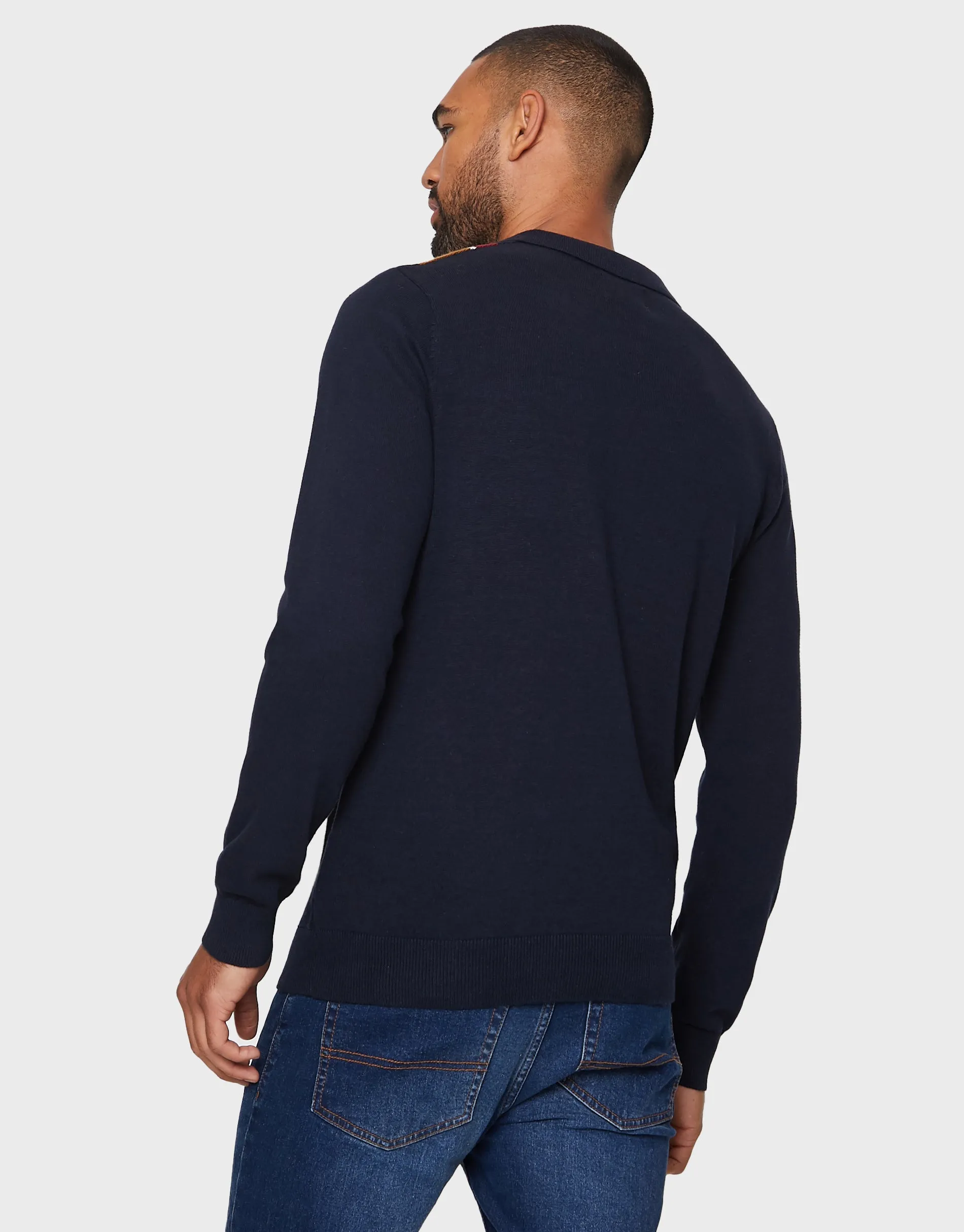 Men's Navy Striped Quarter Zip Polo Jumper sold by Threadbare product image thumbnail 2