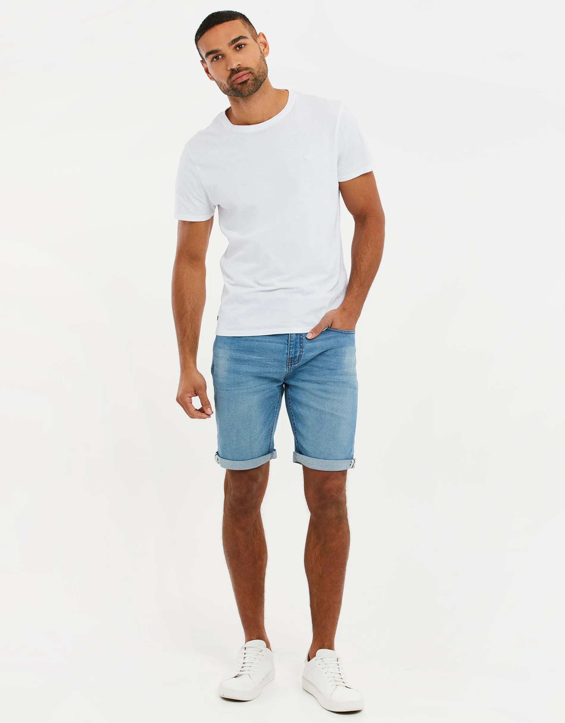 Men's Light Wash Blue Denim Shorts sold by Threadbare product image thumbnail 3