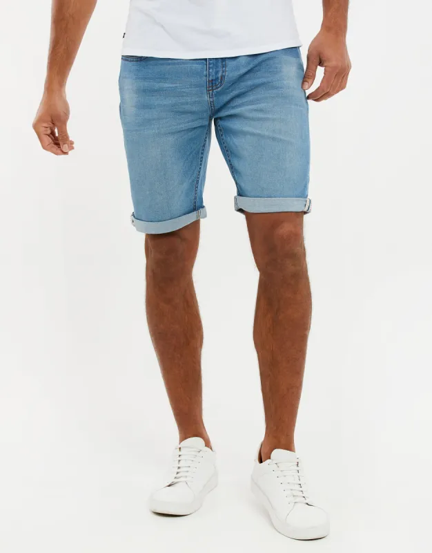 Men's Light Wash Blue Denim Shorts sold by Threadbare