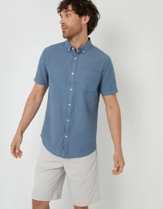 Denim Blue Cotton Lyocell Blend Short Sleeve Shirt sold by Threadbare