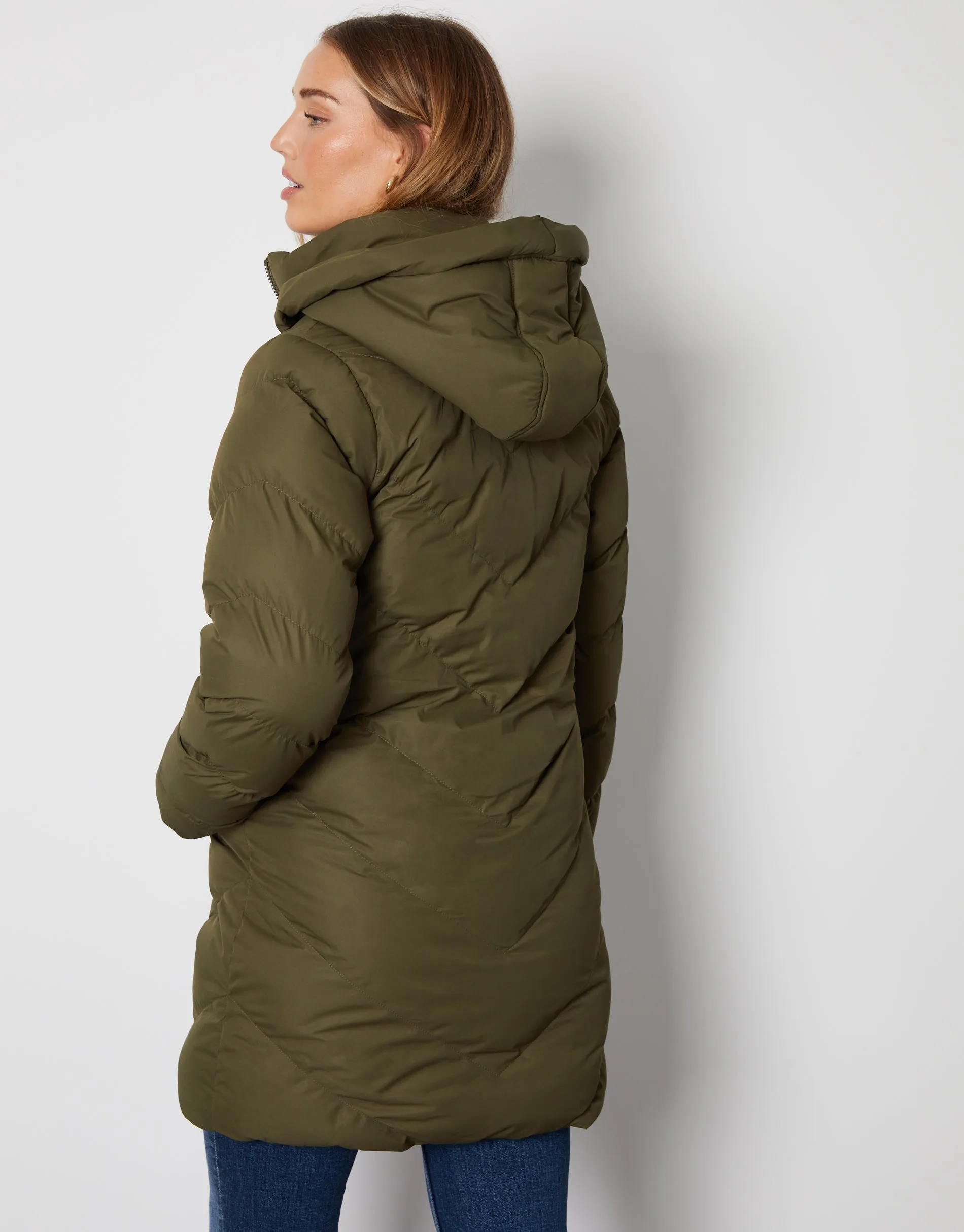 Women's Khaki Padded Mid Length Hooded Puffer Jacket sold by Threadbare product image thumbnail 2