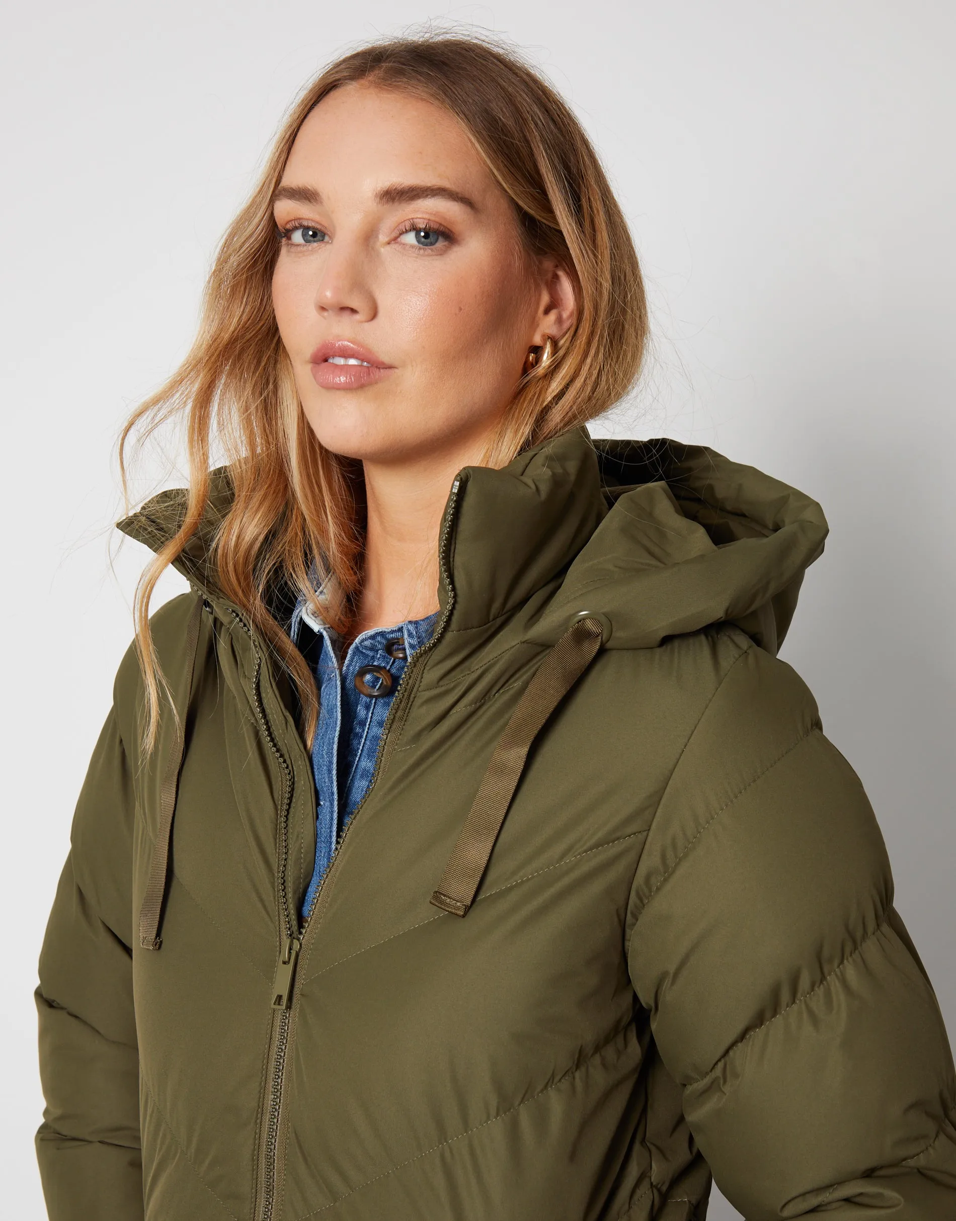 Women's Khaki Padded Mid Length Hooded Puffer Jacket sold by Threadbare product image thumbnail 5