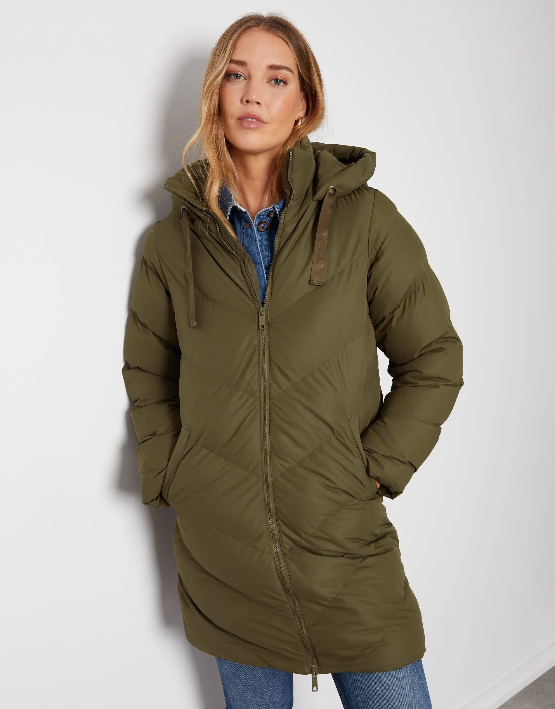 Women's Khaki Padded Mid Length Hooded Puffer Jacket sold by Threadbare product image thumbnail 4