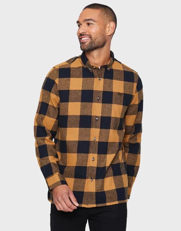 Men's Camel Check Long Sleeve Shirt sold by Threadbare