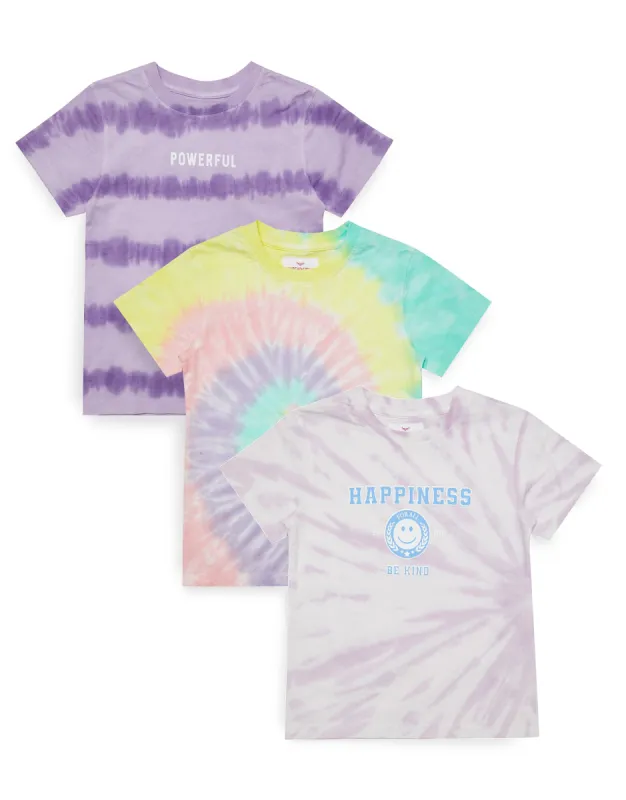 Girls' Purple Tie Dye T-Shirts (3 Pack) made by Threadbare