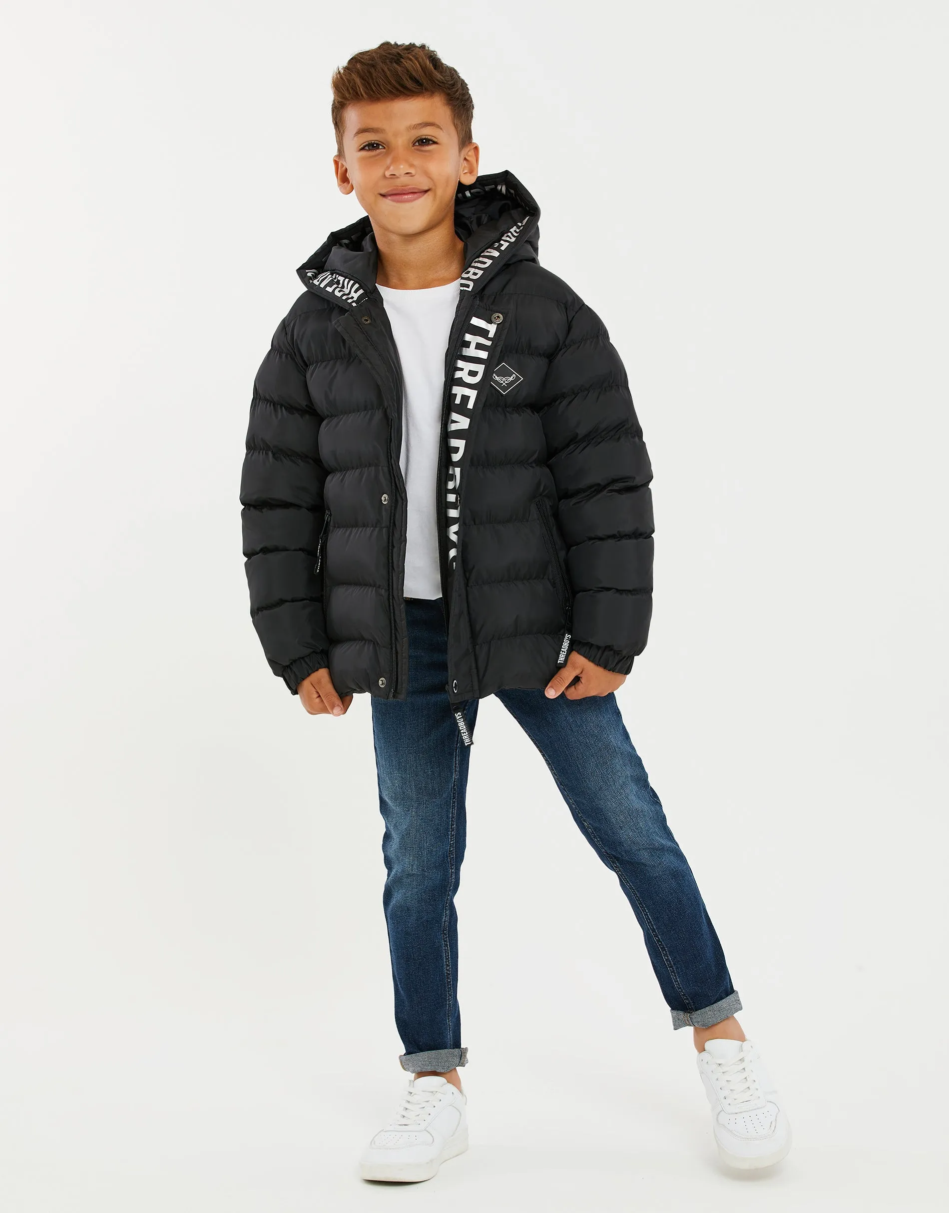 Boys' Black Hooded Puffer Jacket sold by Threadbare product image thumbnail 3