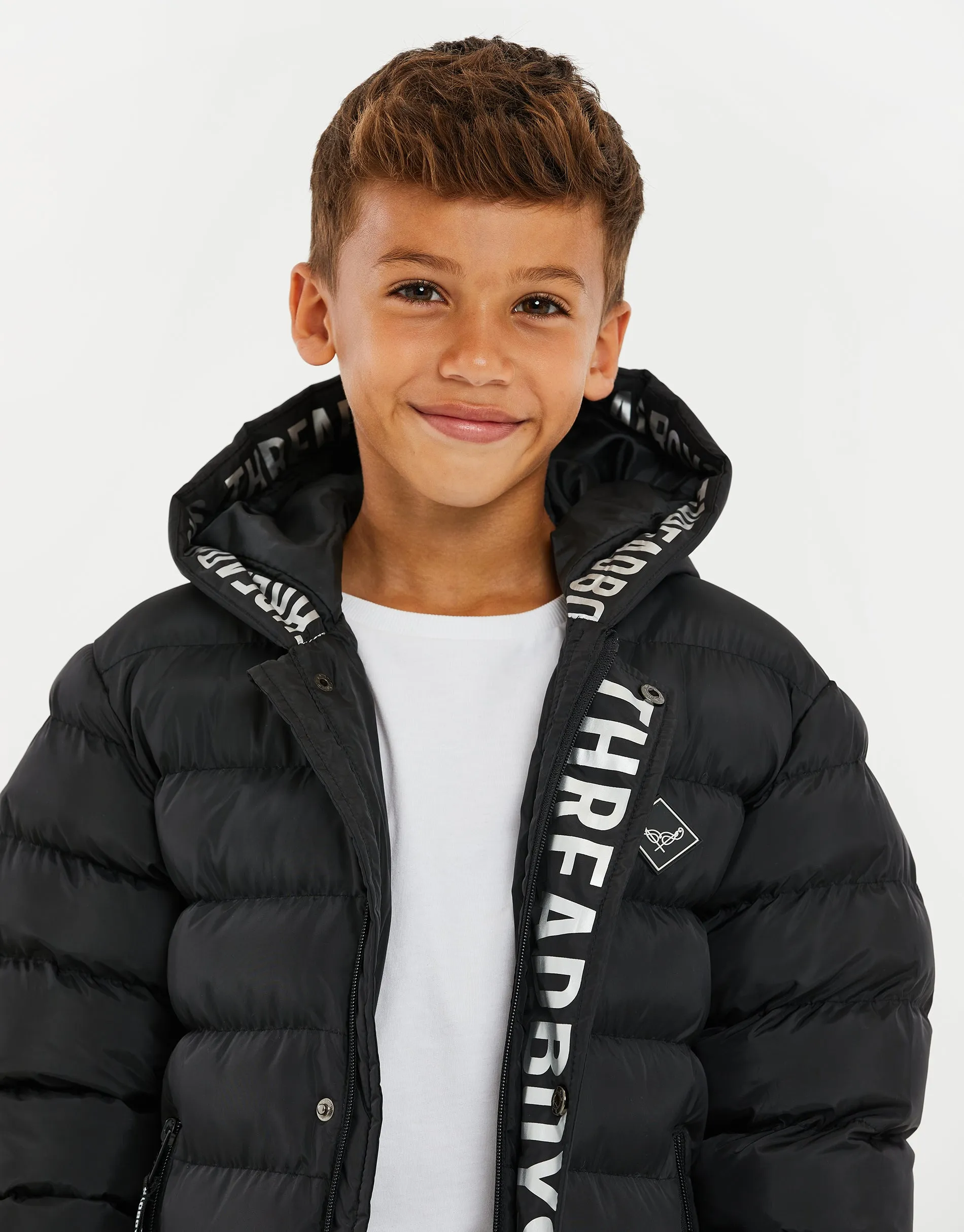 Boys' Black Hooded Puffer Jacket sold by Threadbare product image thumbnail 4