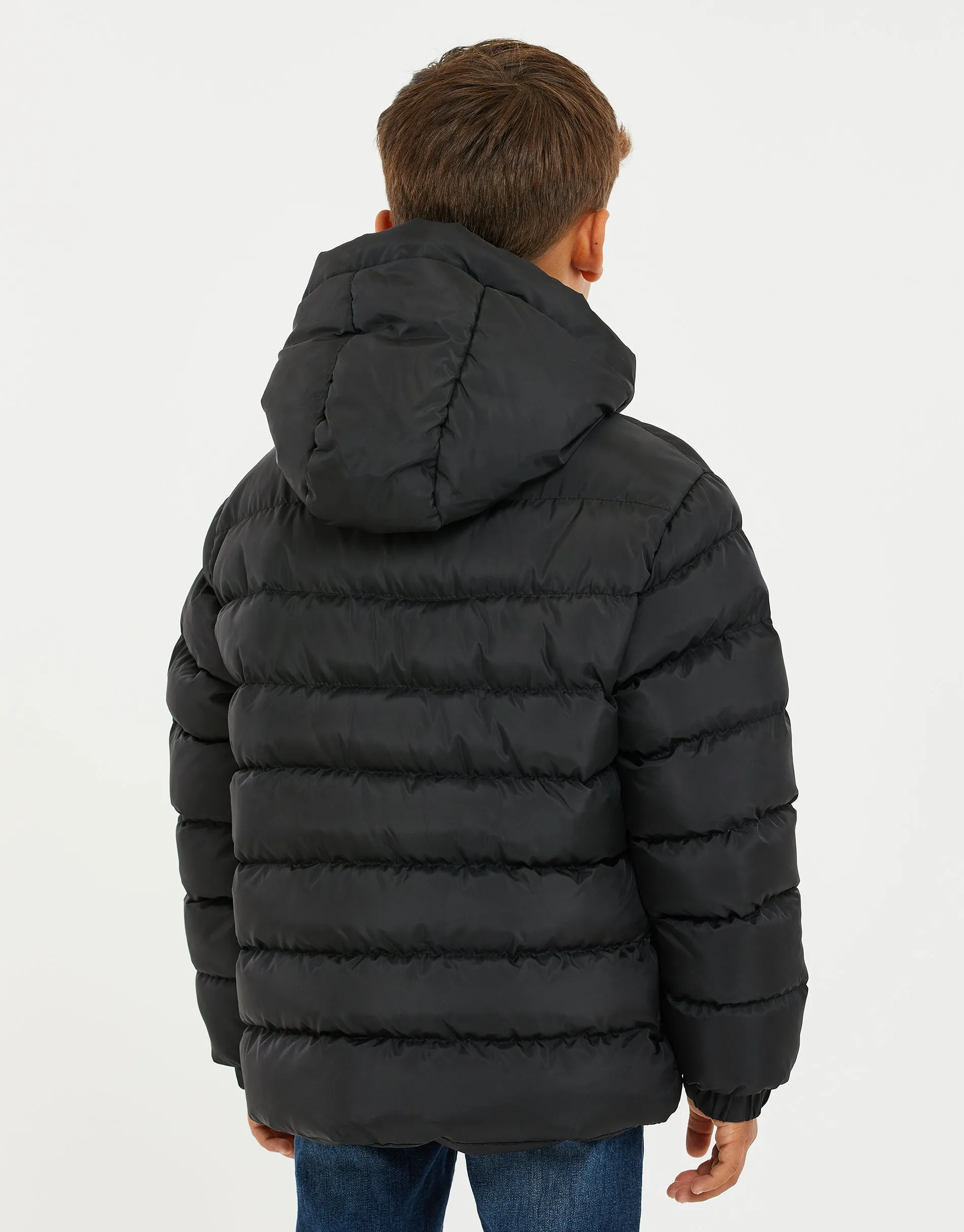 Boys' Black Hooded Puffer Jacket sold by Threadbare product image thumbnail 2