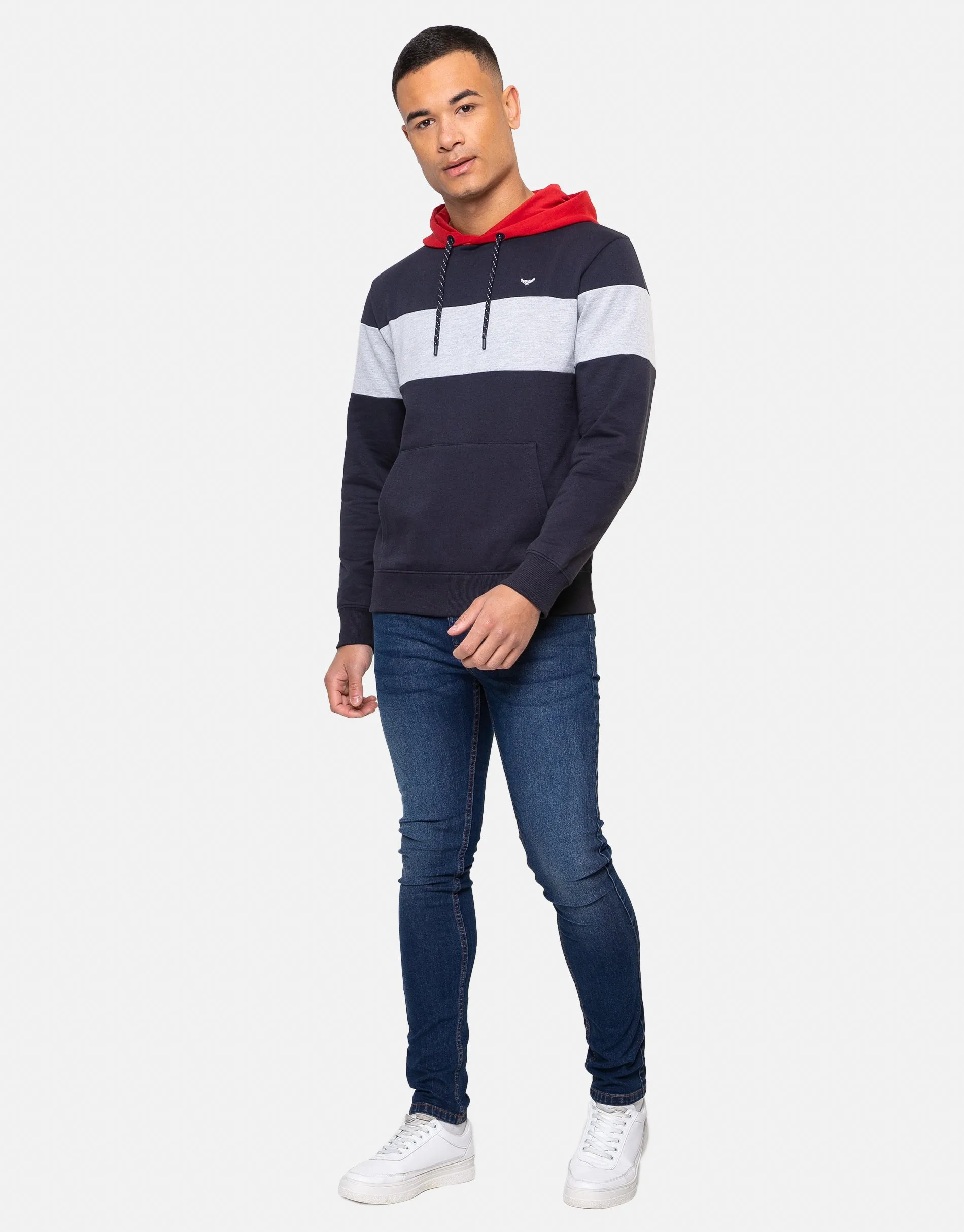 Men's Navy Colourblock Overhead Hoodie sold by Threadbare product image thumbnail 3