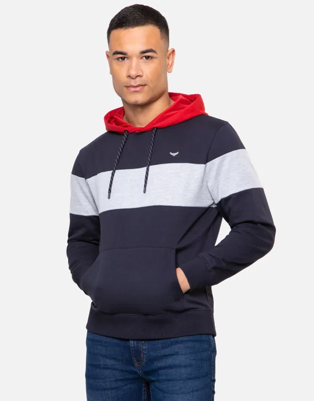 Men's Navy Colourblock Overhead Hoodie sold by Threadbare
