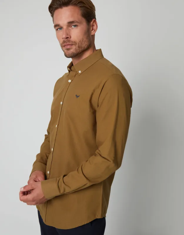 Threadbare Men's Camel Brown Cotton Long Sleeve Slim Fit Shirt sold by Threadbare