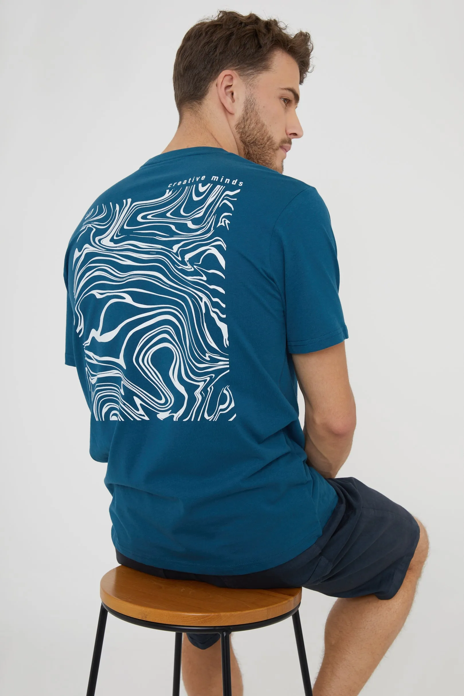 Men's Blue Abstract Graphic Marble Print T-Shirt sold by Threadbare product image thumbnail 3