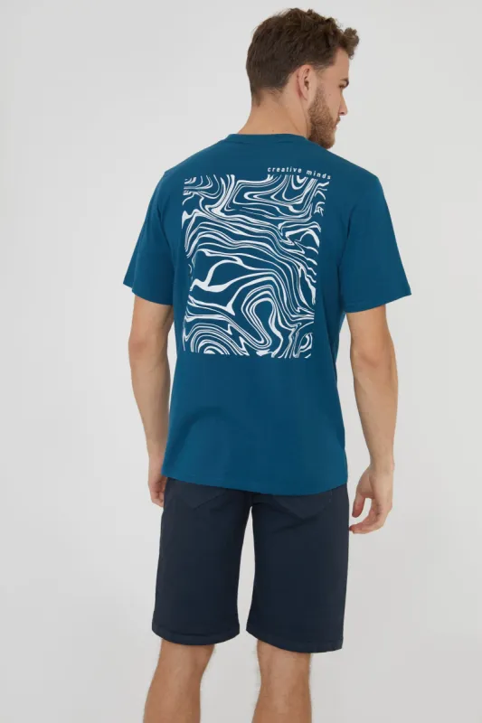Men's Blue Abstract Graphic Marble Print T-Shirt sold by Threadbare