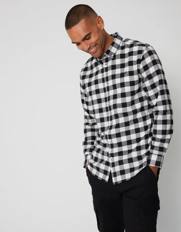 Men's Black Check Cotton Long Sleeve Shirt sold by Threadbare