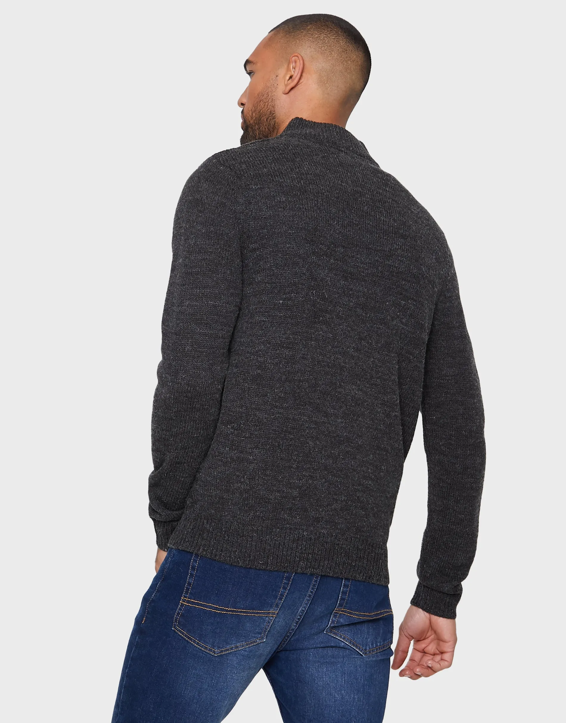 Men's Charcoal Marl Open Button Turtleneck Jumper sold by Threadbare product image thumbnail 2
