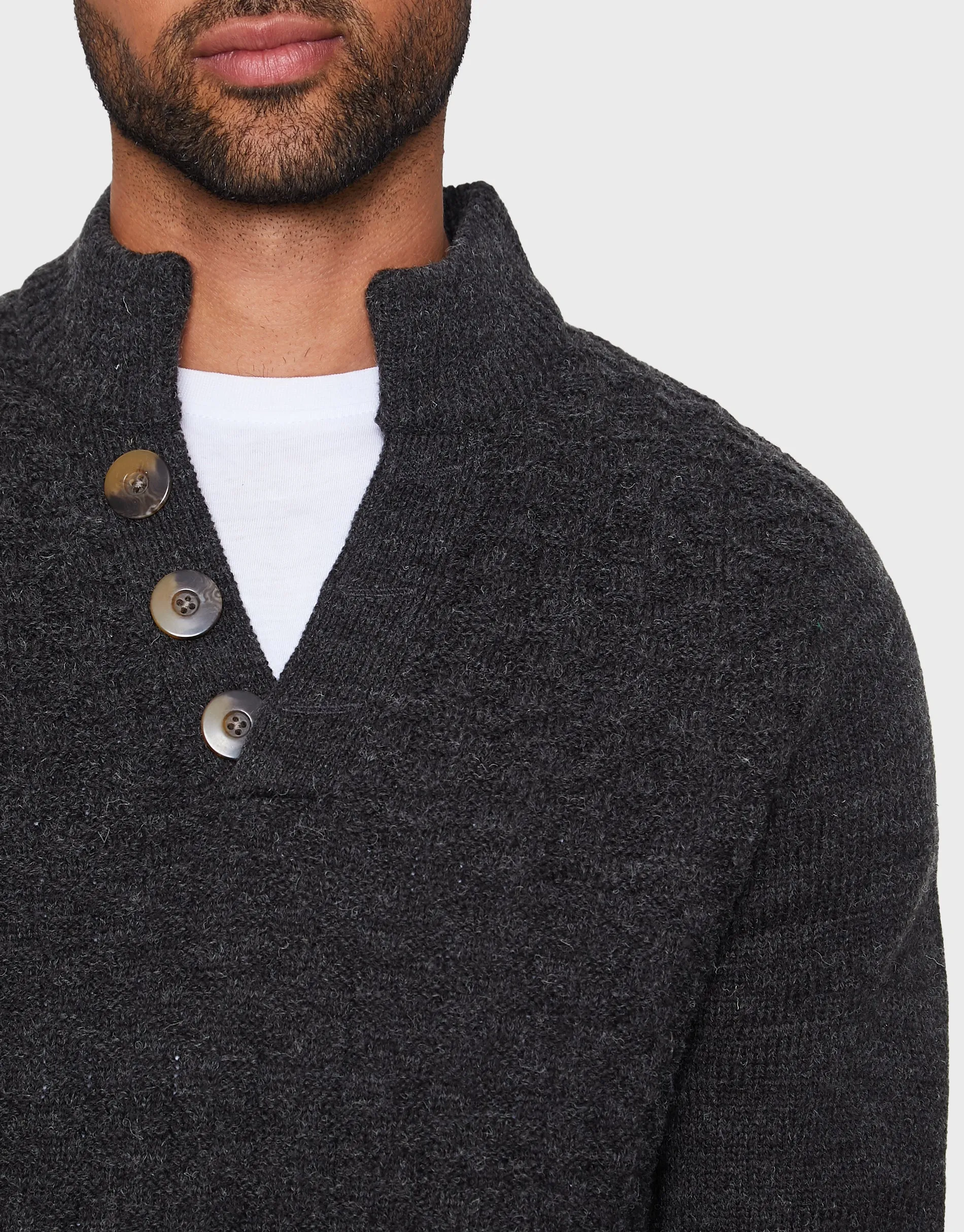 Men's Charcoal Marl Open Button Turtleneck Jumper sold by Threadbare product image thumbnail 4