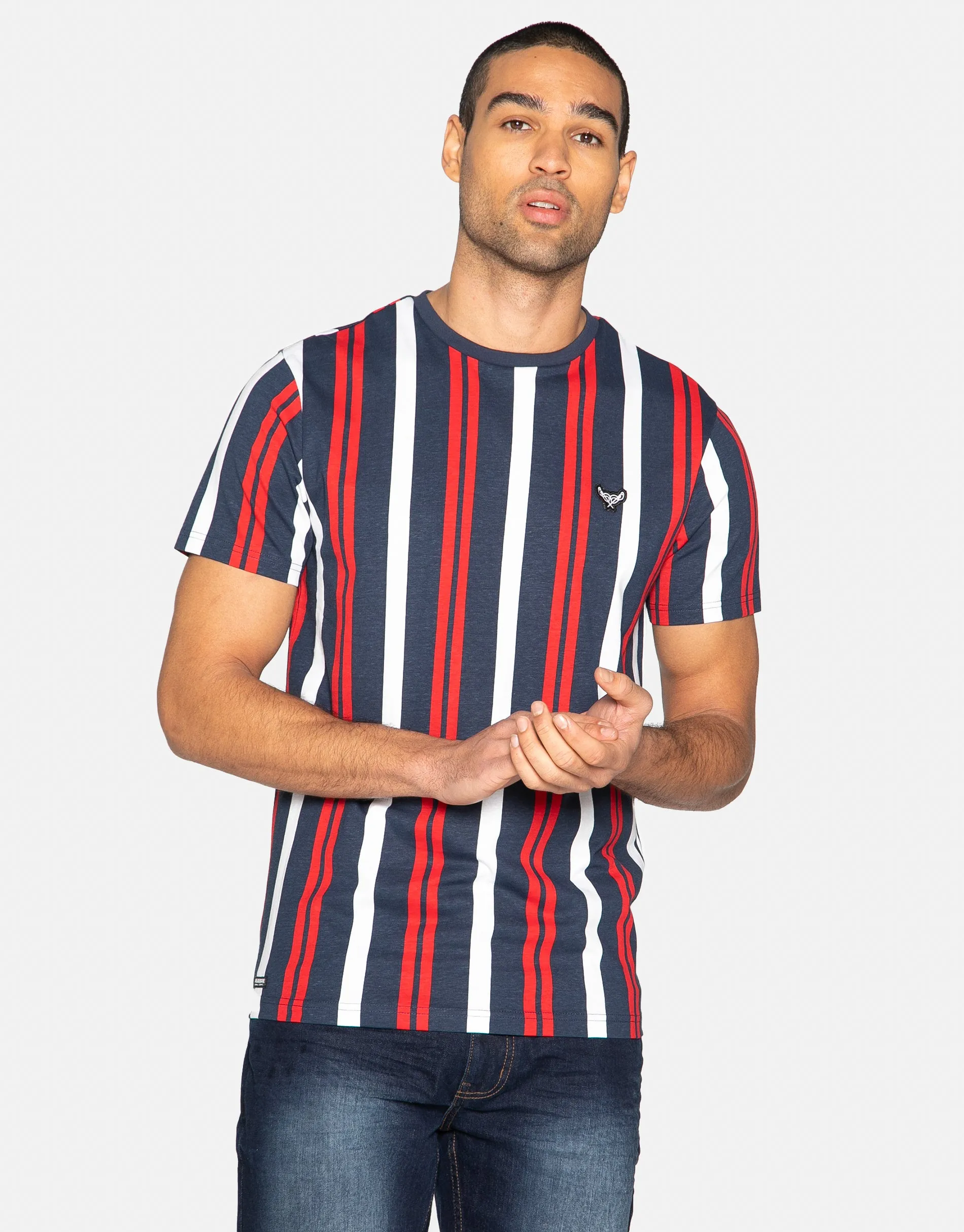 Men's Navy Stripe Cotton T-Shirt sold by Threadbare