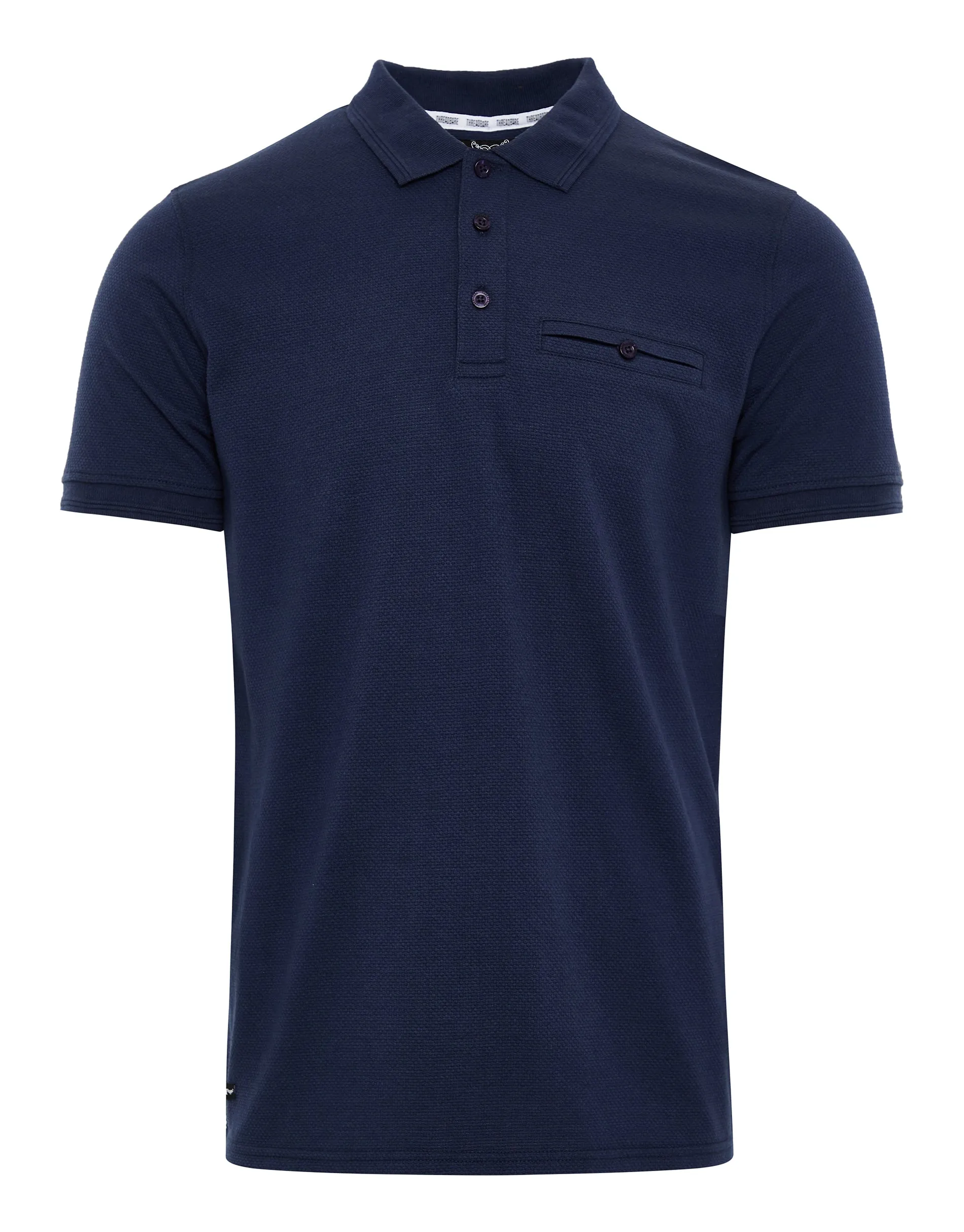 Men's Navy Honeycomb Rib Jetted Pocket Polo Shirt sold by Threadbare product image thumbnail 5