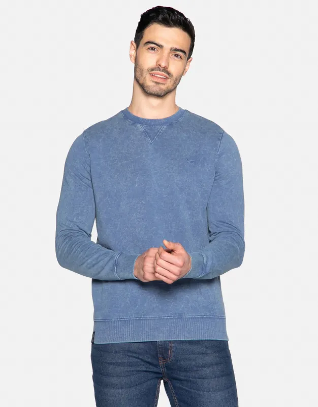 Men's Denim Blue Crew Neck Sweatshirt sold by Threadbare