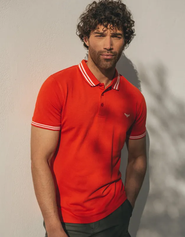 Men's Red Rib Collar Classic Polo Shirt sold by Threadbare