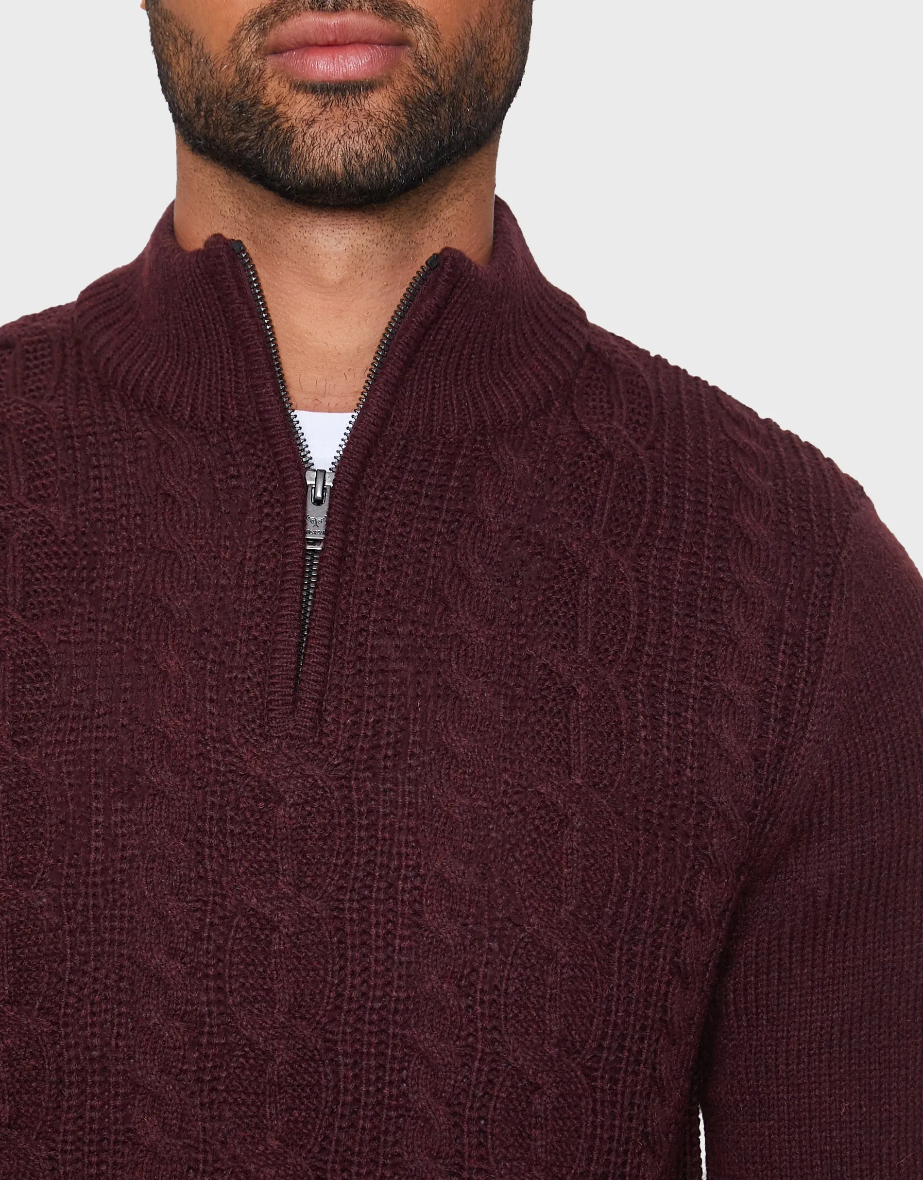Men's Burgundy Quarter Zip Turtleneck Jumper sold by Threadbare product image thumbnail 3