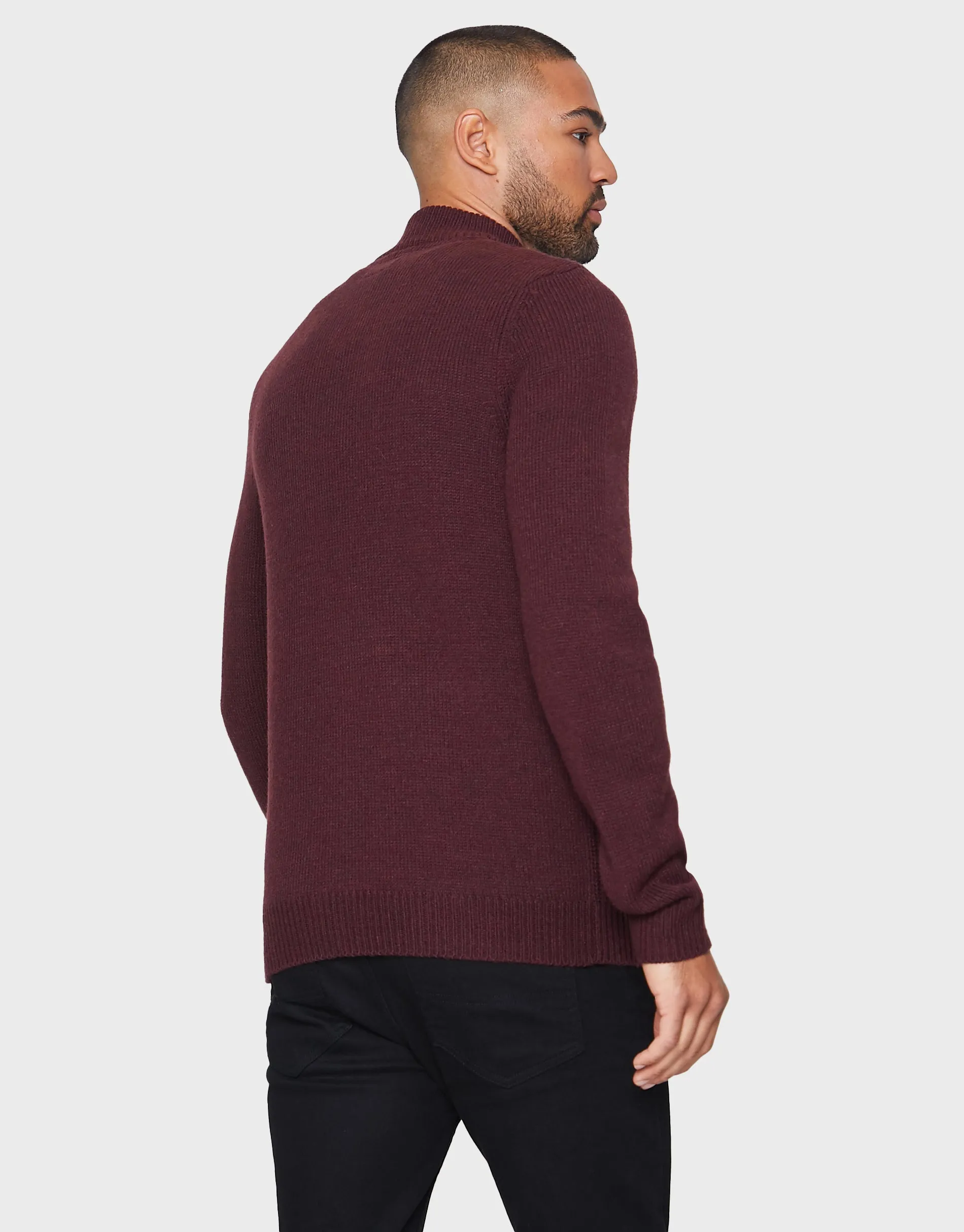 Men's Burgundy Quarter Zip Turtleneck Jumper sold by Threadbare product image thumbnail 2