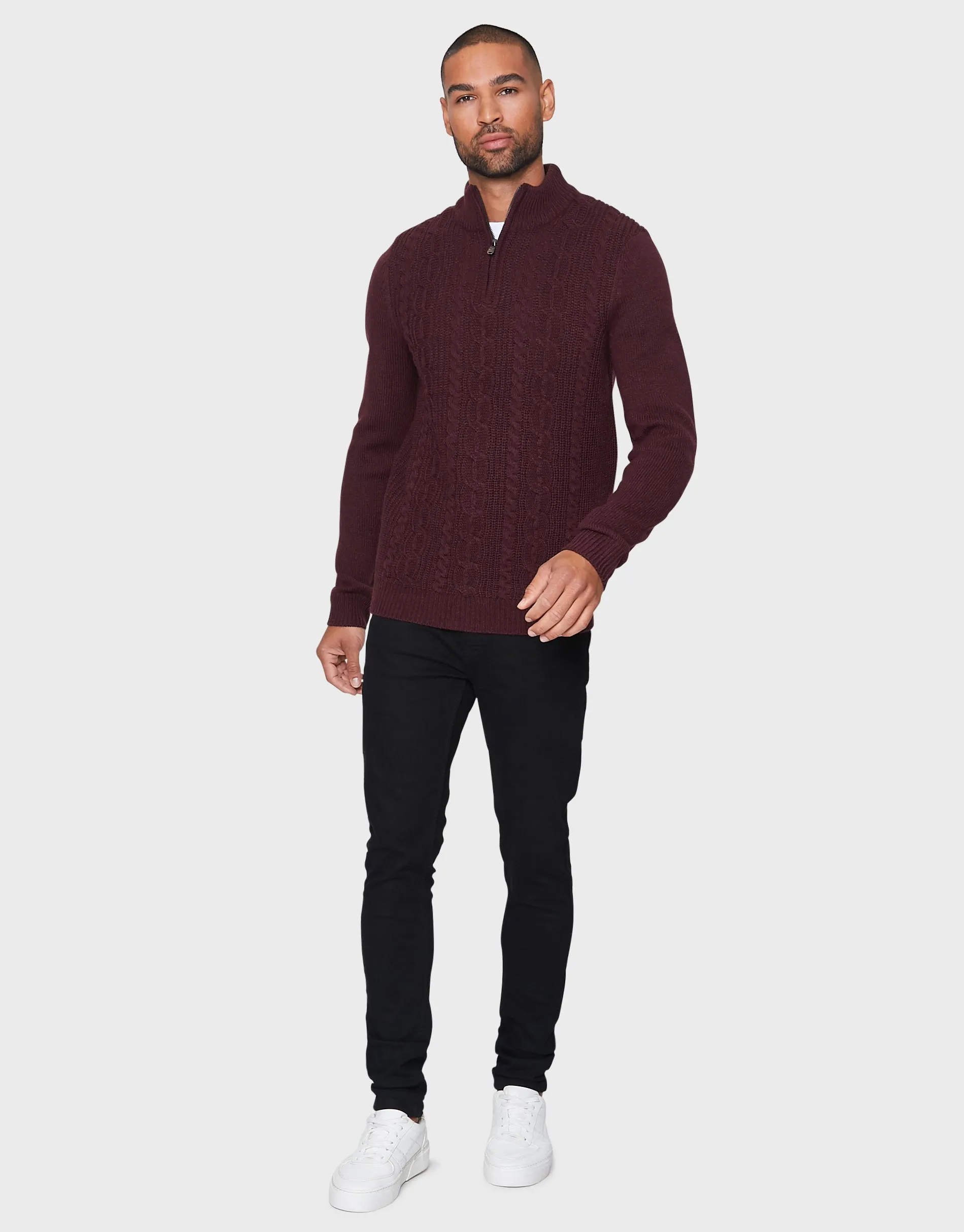 Men's Burgundy Quarter Zip Turtleneck Jumper sold by Threadbare
