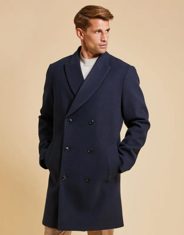 Threadbare Luxe Men's Navy Double Breasted Tailored Coat sold by Threadbare