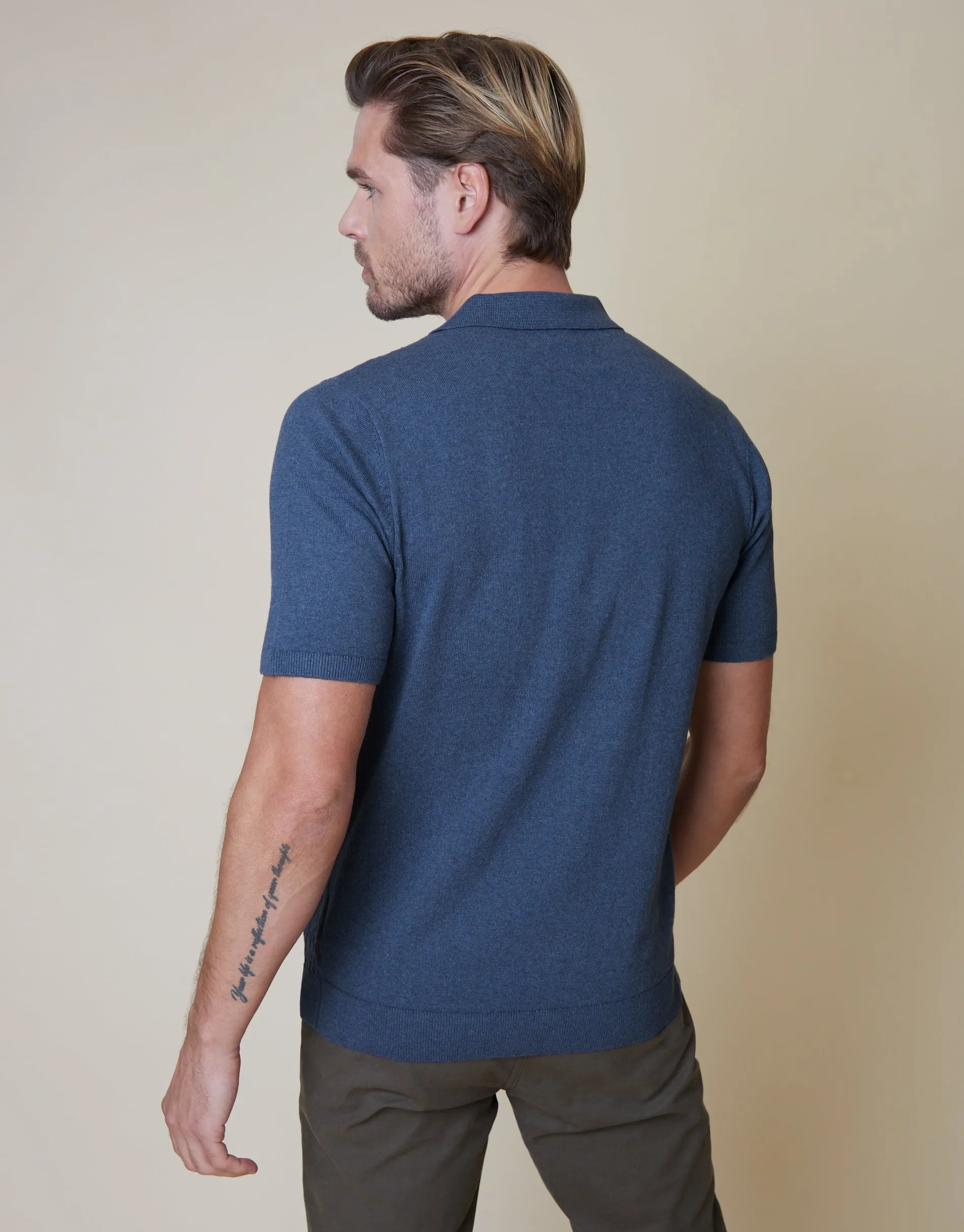 Men's Blue Textured Quarter Zip Knitted Polo sold by Threadbare product image thumbnail 2