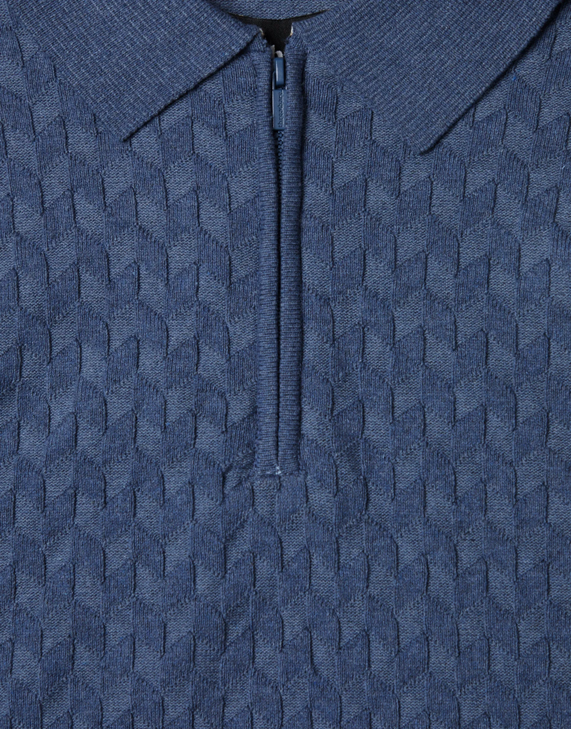 Men's Blue Textured Quarter Zip Knitted Polo sold by Threadbare product image thumbnail 5