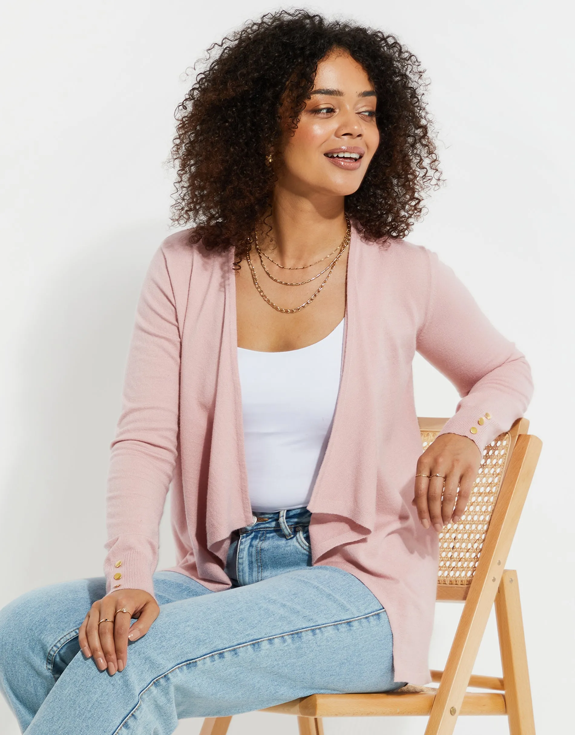 Women's Pink Waterfall Edge Cardigan sold by Threadbare