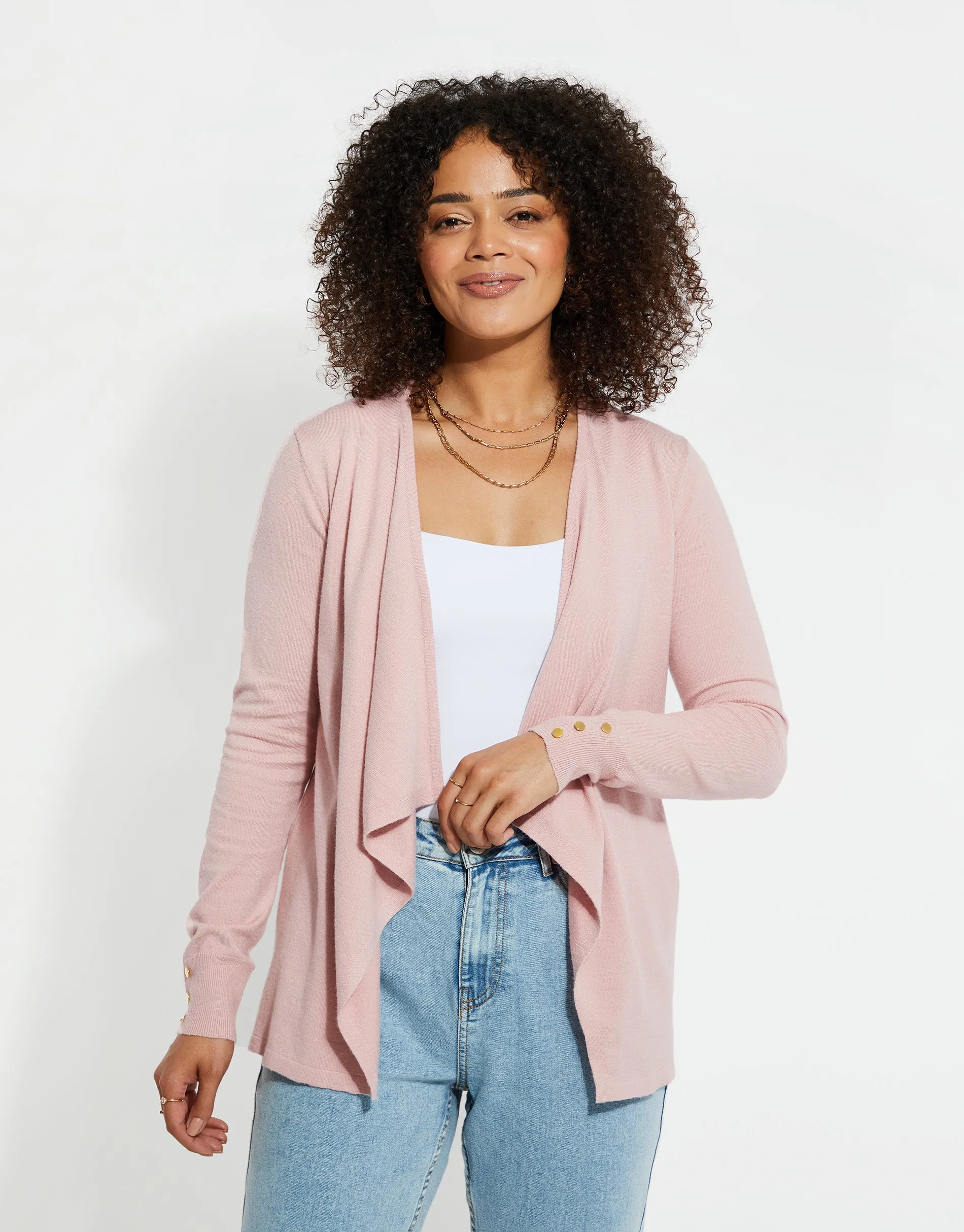 Women's Pink Waterfall Edge Cardigan sold by Threadbare product image thumbnail 3