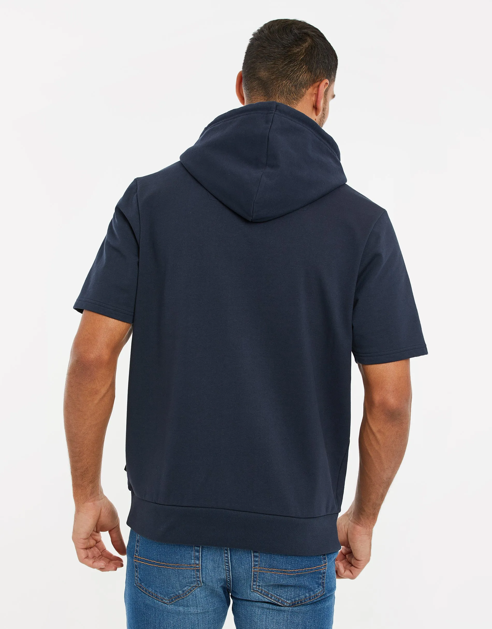 Men's Navy Short Sleeve Pullover Hoodie sold by Threadbare product image thumbnail 2