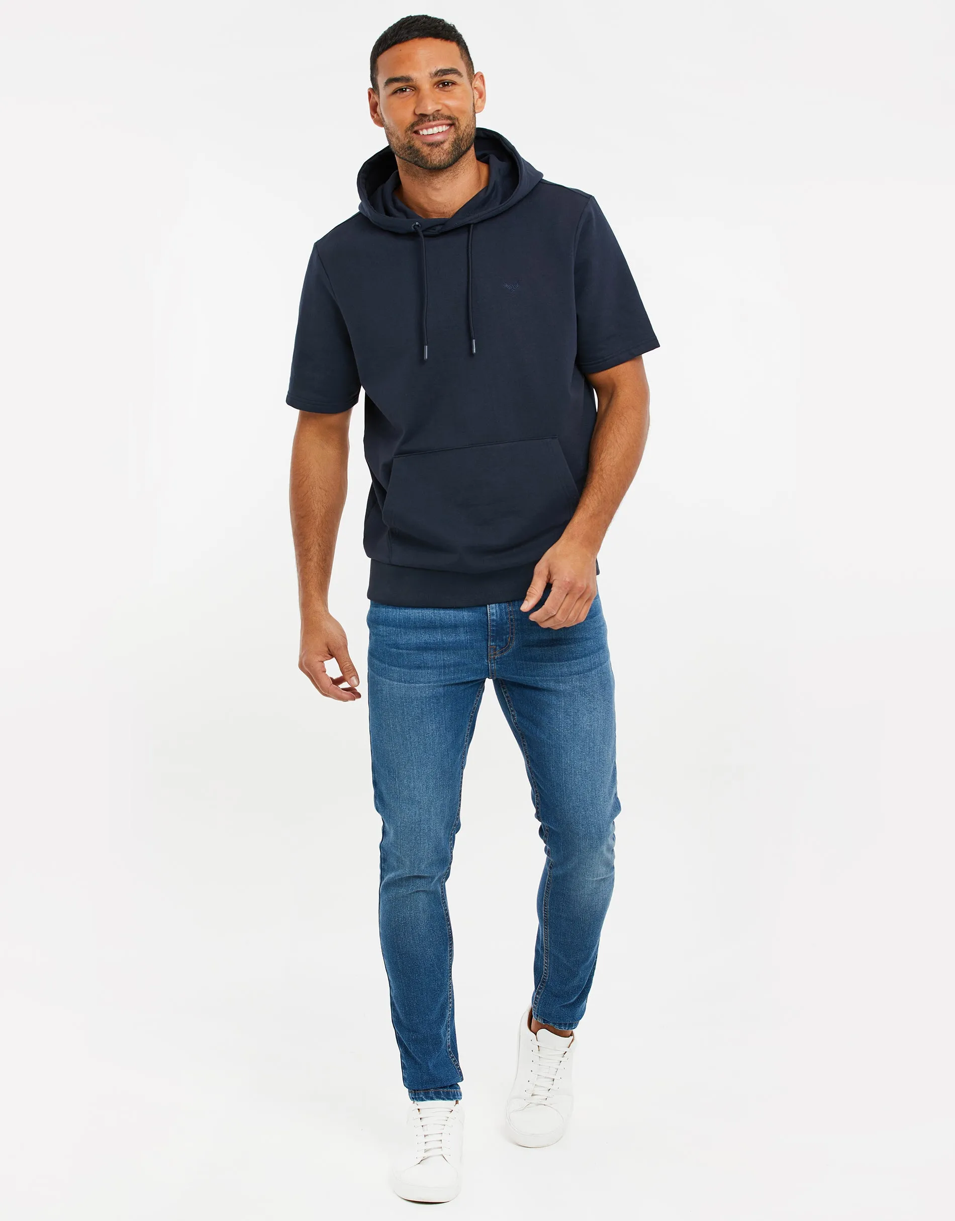 Men's Navy Short Sleeve Pullover Hoodie sold by Threadbare product image thumbnail 3