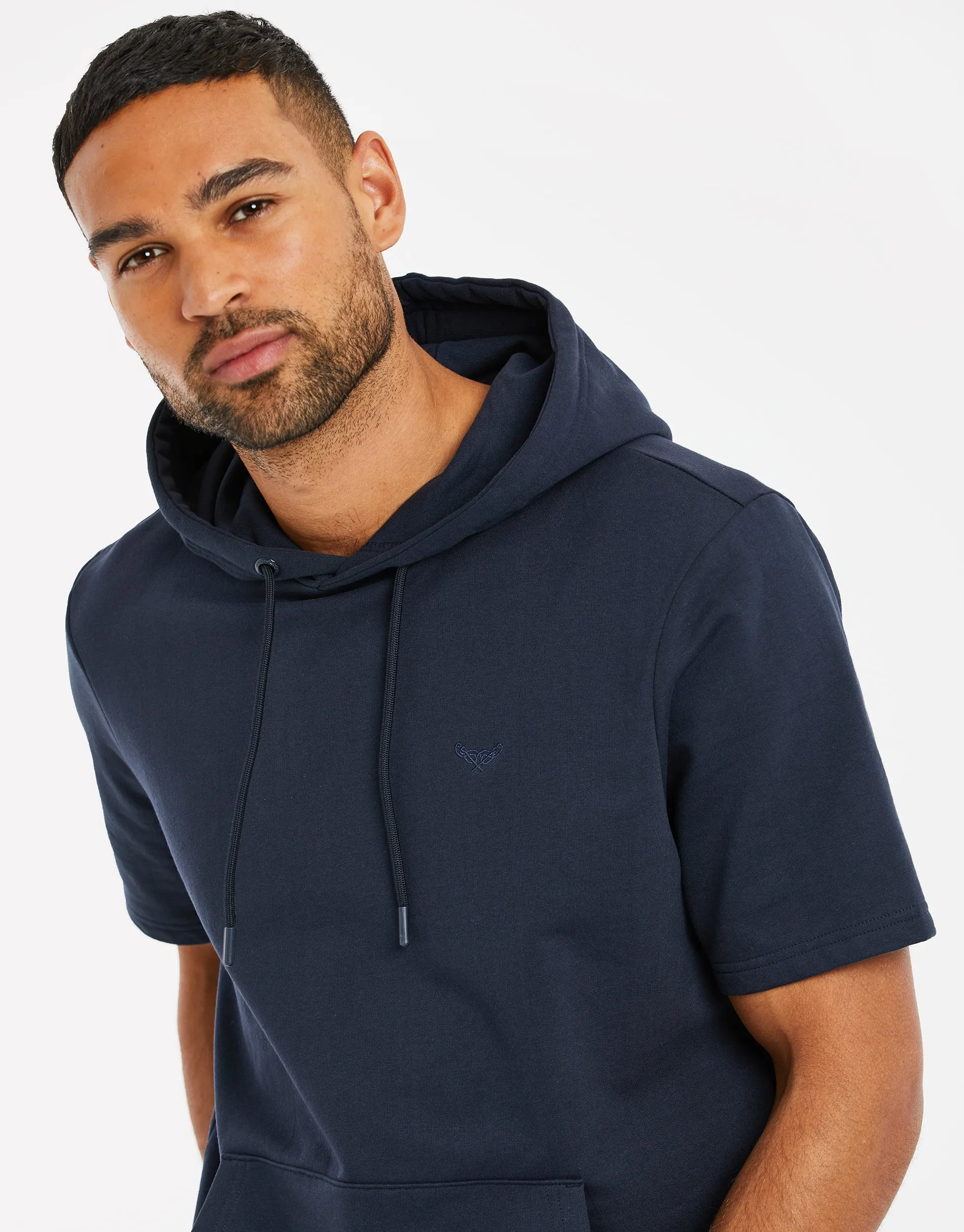 Men's Navy Short Sleeve Pullover Hoodie sold by Threadbare product image thumbnail 4