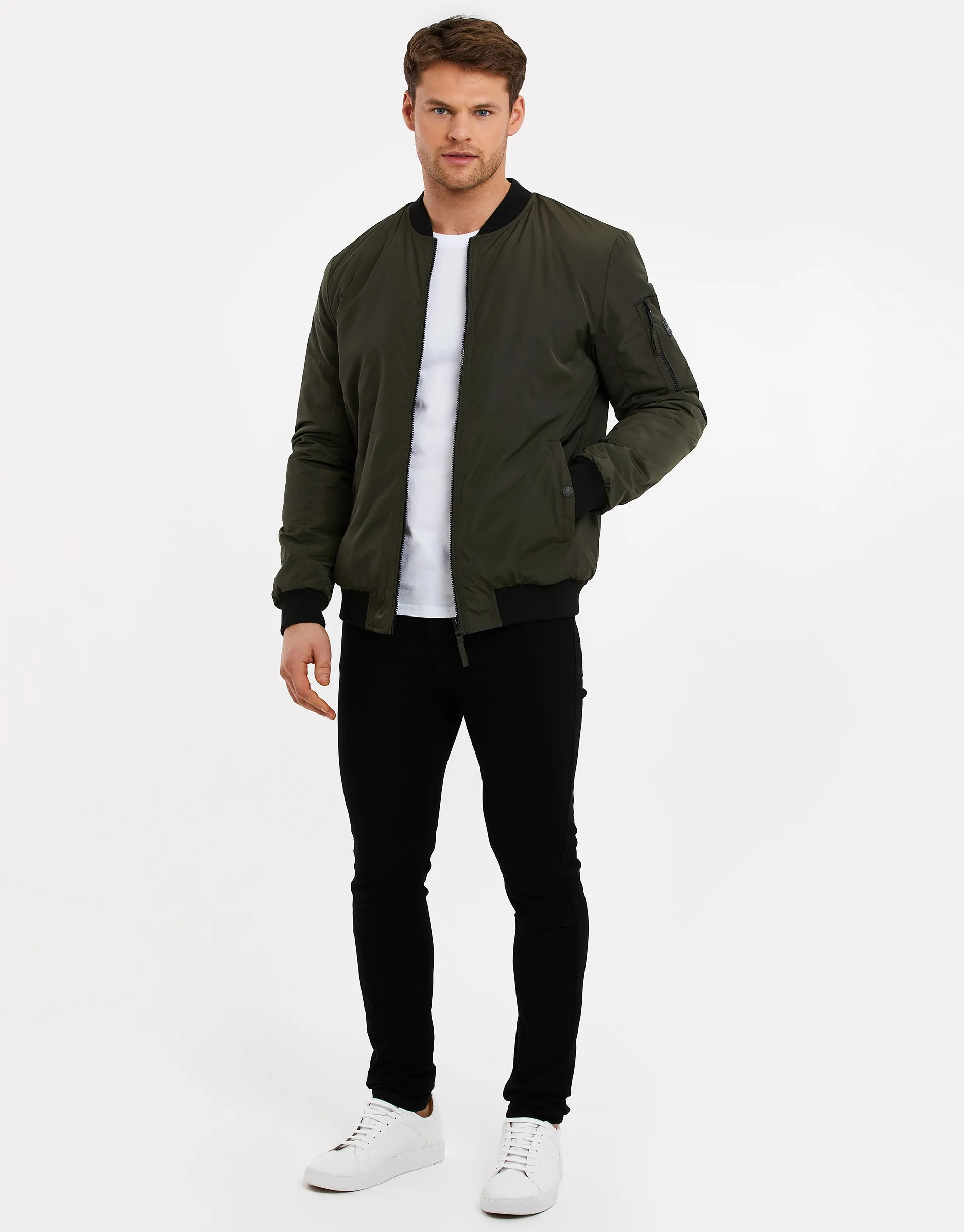 Men's Khaki Sherpa Lined Bomber Jacket sold by Threadbare product image thumbnail 3
