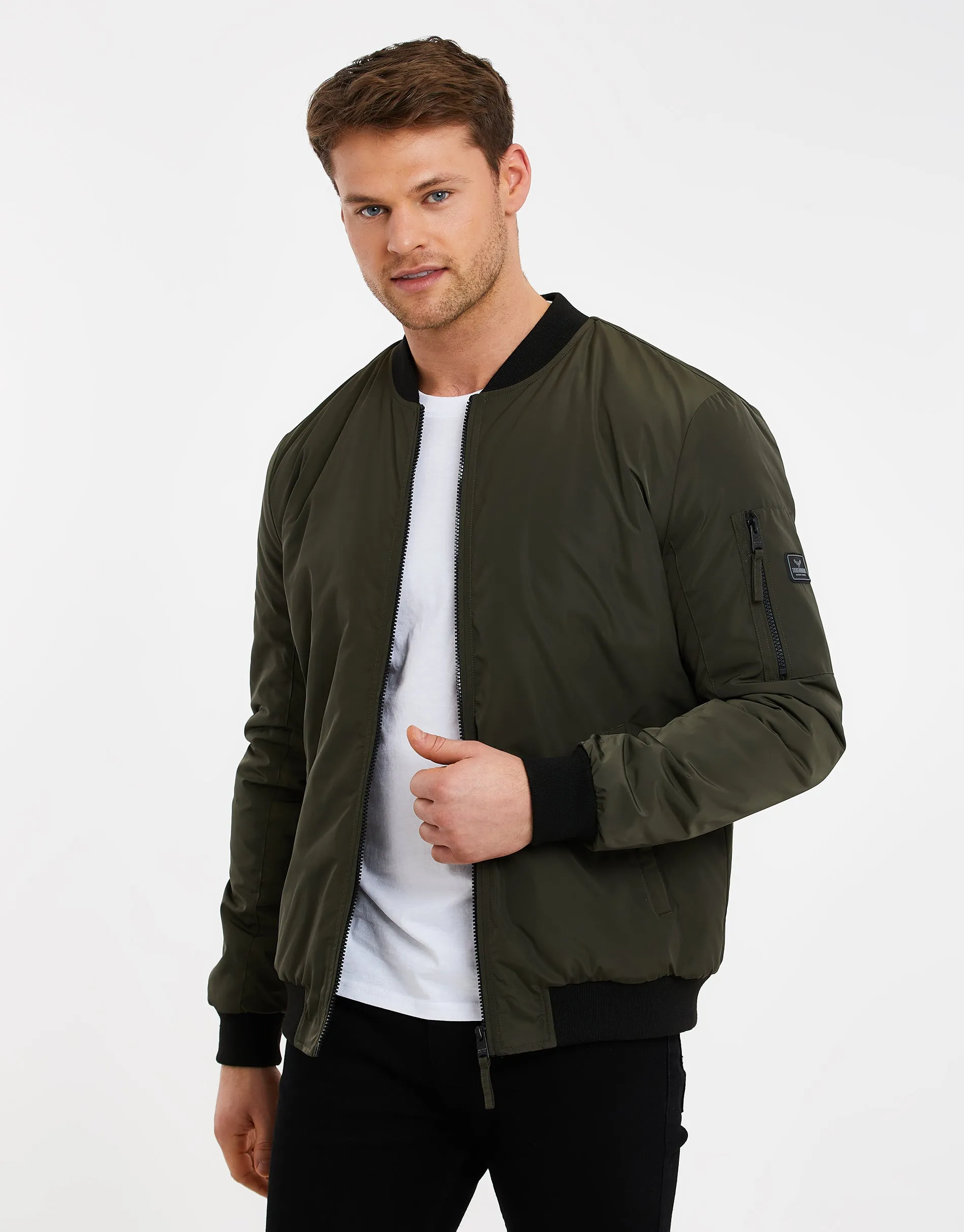 Men's Khaki Sherpa Lined Bomber Jacket sold by Threadbare