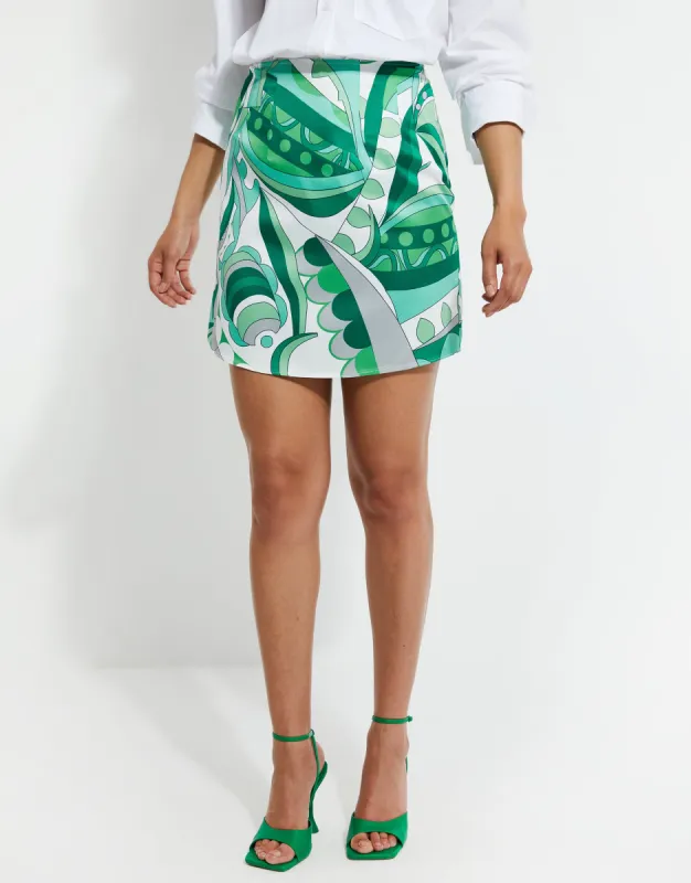 Women's Green Satin Printed Mini Skirt sold by Threadbare