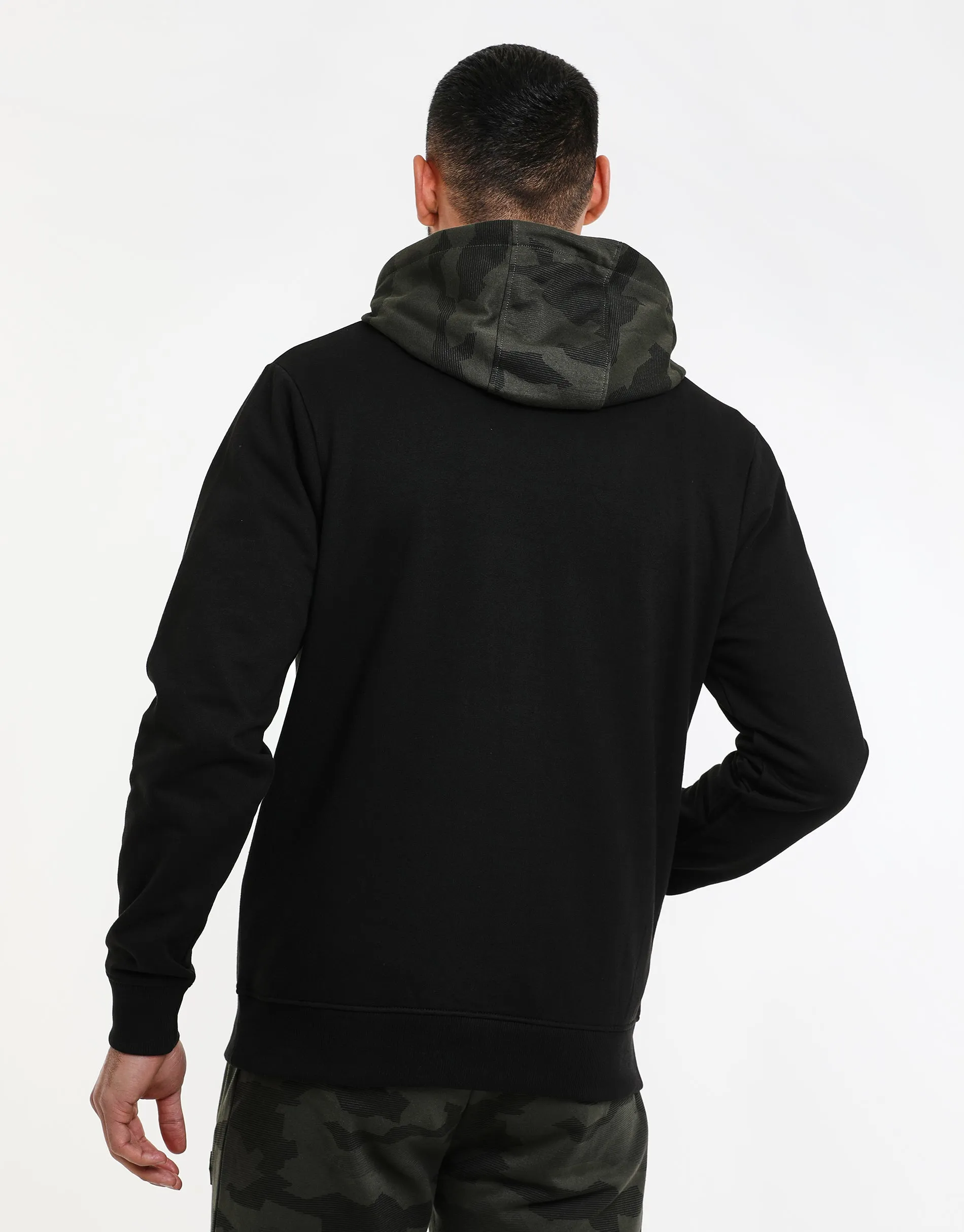 Men's Khaki Camo Panel Pullover Hoodie sold by Threadbare product image thumbnail 2