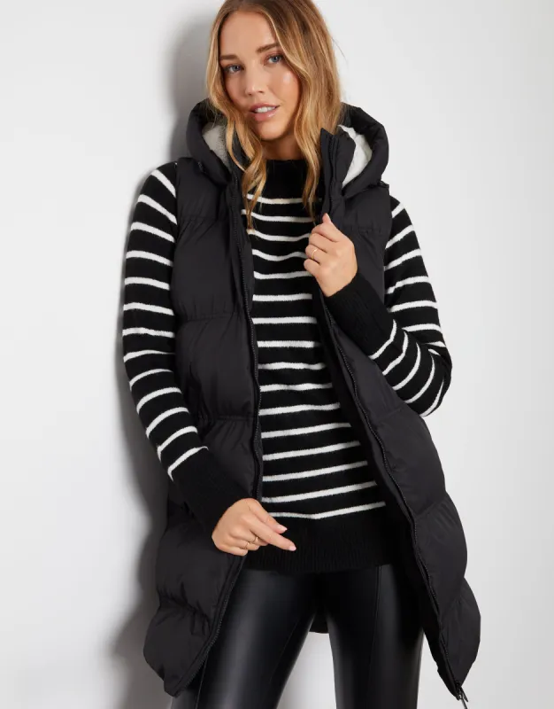 Women's Black Padded Gilet with Borg-Lined Hood sold by Threadbare